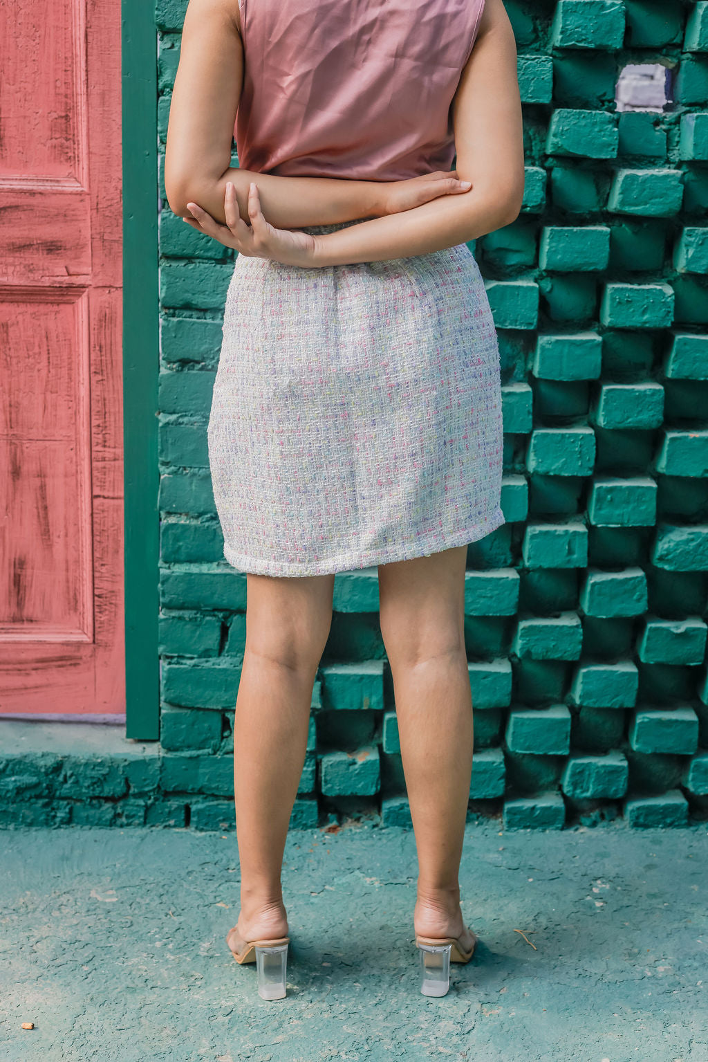 Colourful tweed knee length skirt ESWSK0013-CLRGB