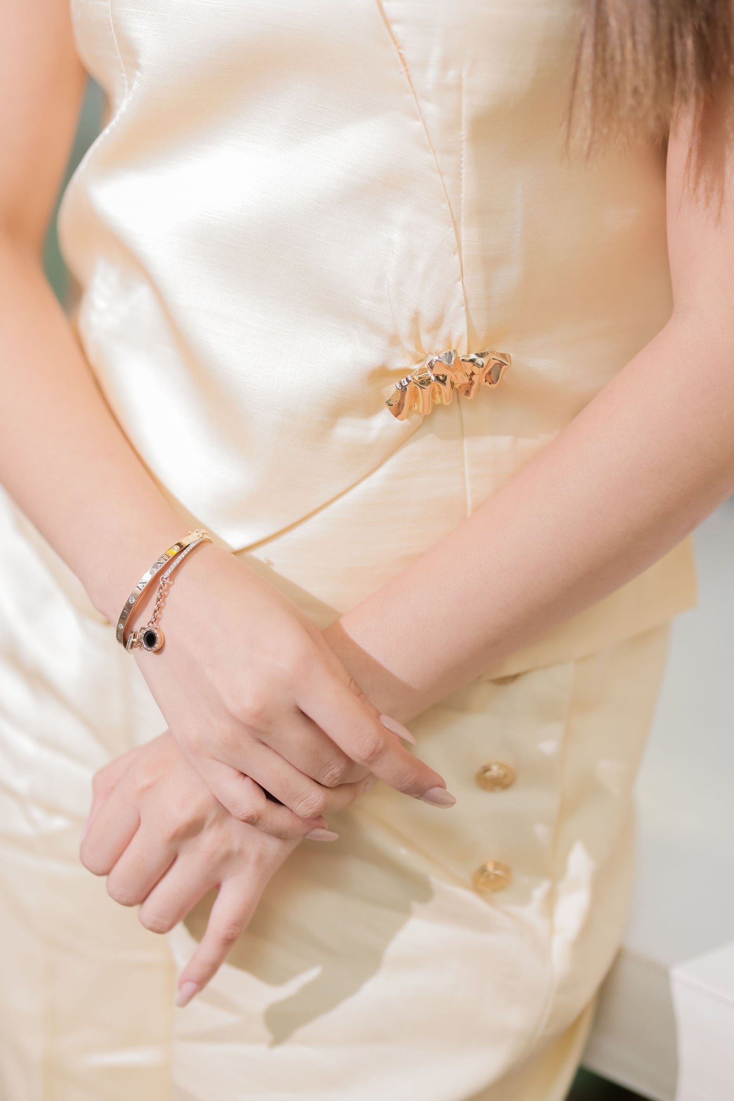 Cream Linen waistcoat with gold applique EWTP0070-CREGA
