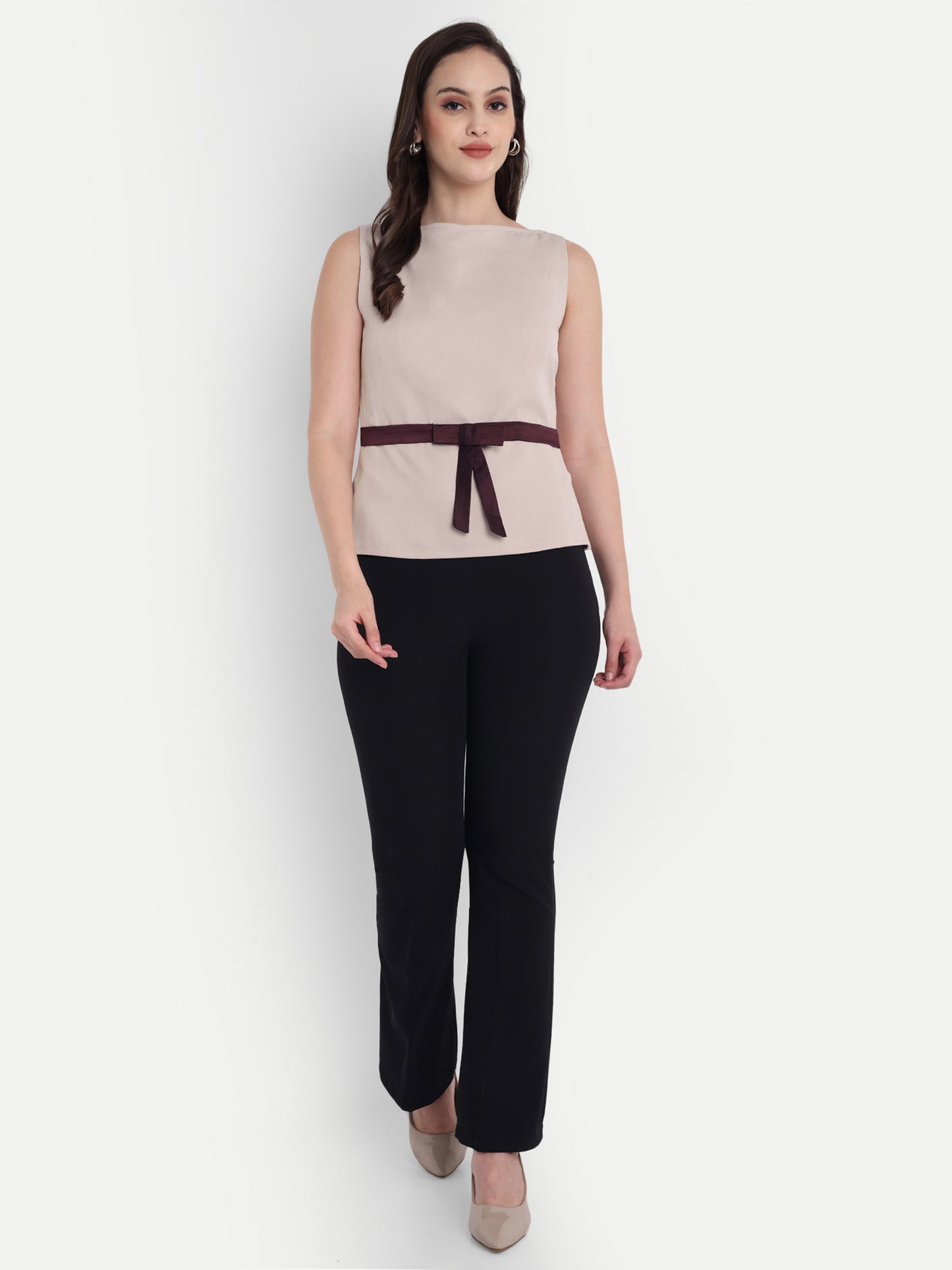 Cream top with wine bow - esseneur.