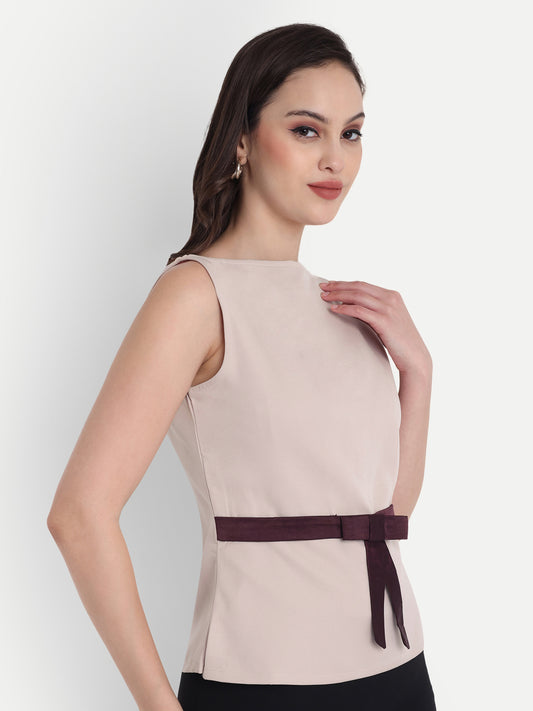 Cream top with wine bow - esseneur.