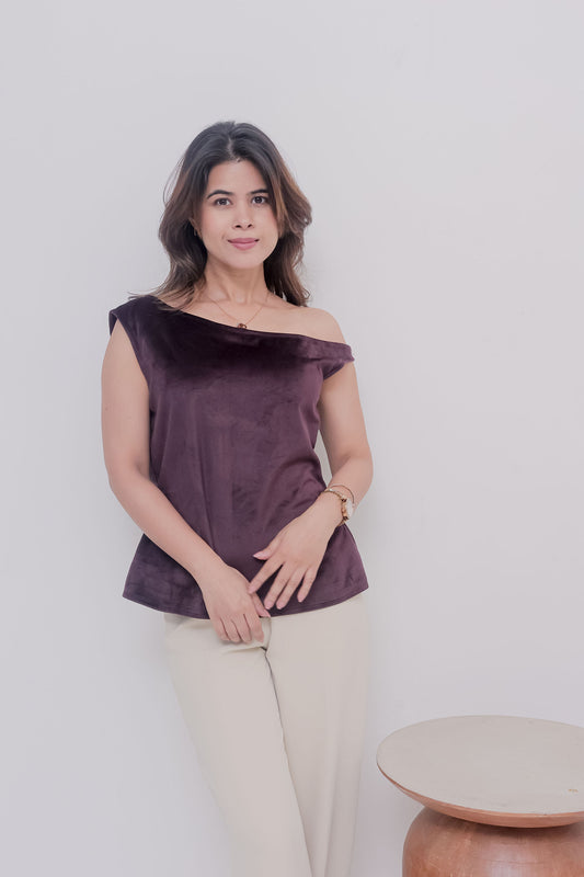 Wine Velvet off shoulder top - esseneur.