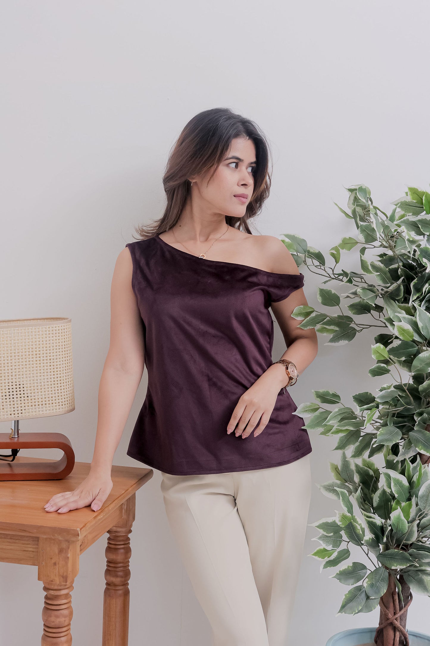 Wine Velvet off shoulder top - esseneur.