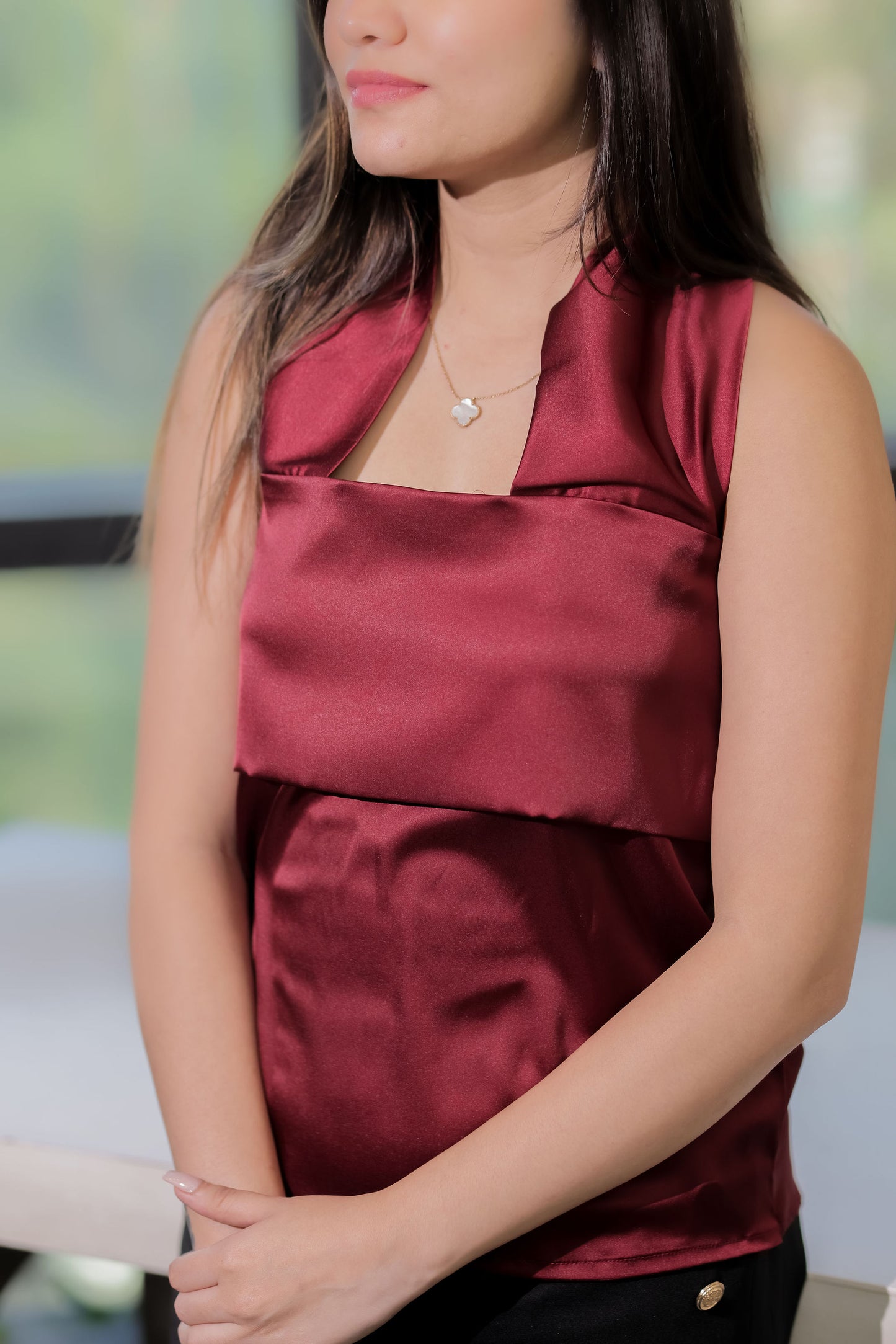 Maroon Boxy sleeveless halterneck top- esseneur.
