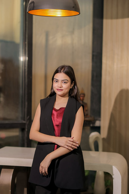 Maroon satin inner with circle neck EWTP0054-MRNIN