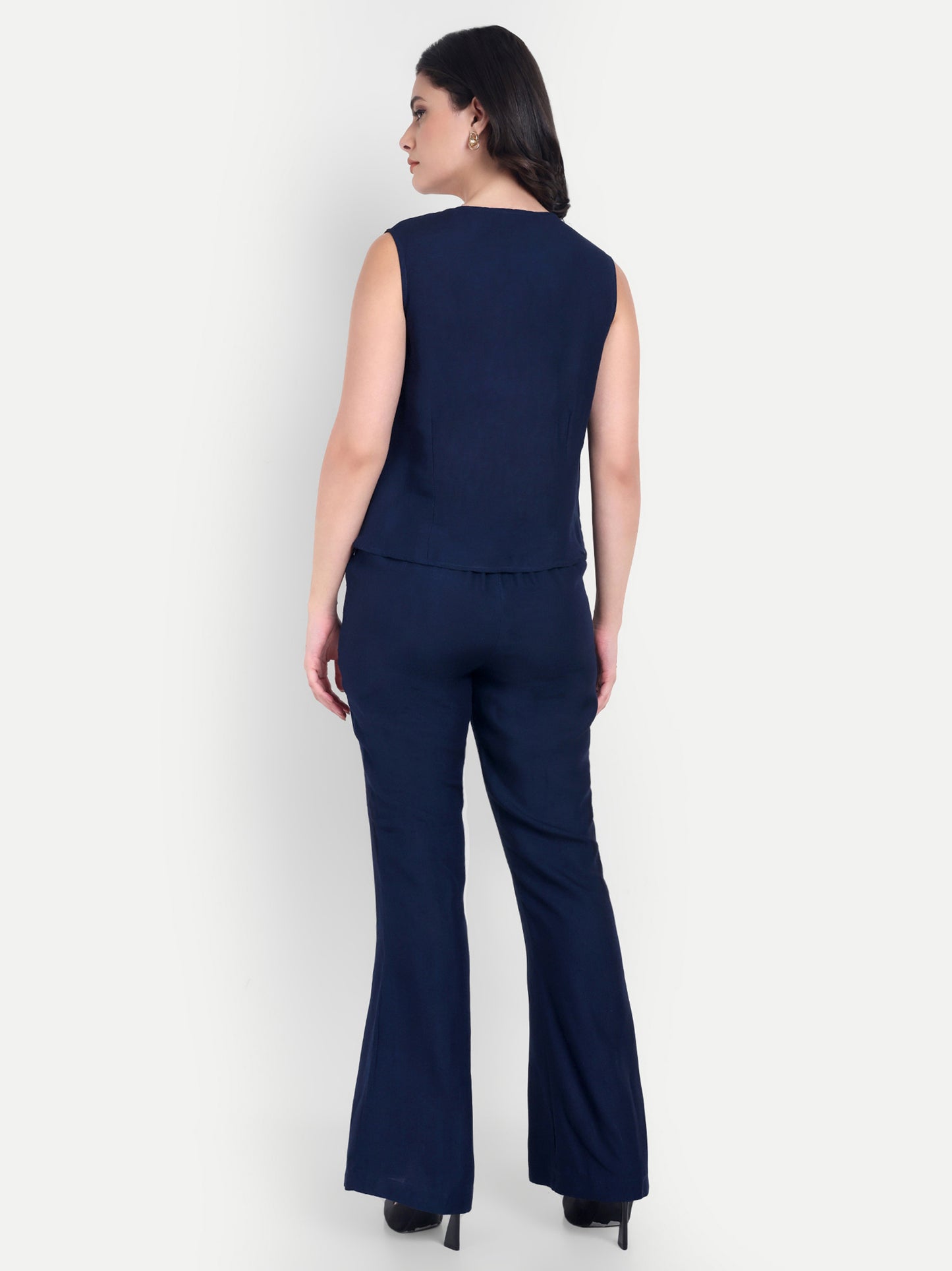 Navy co ord set with gold buttons-esseneur