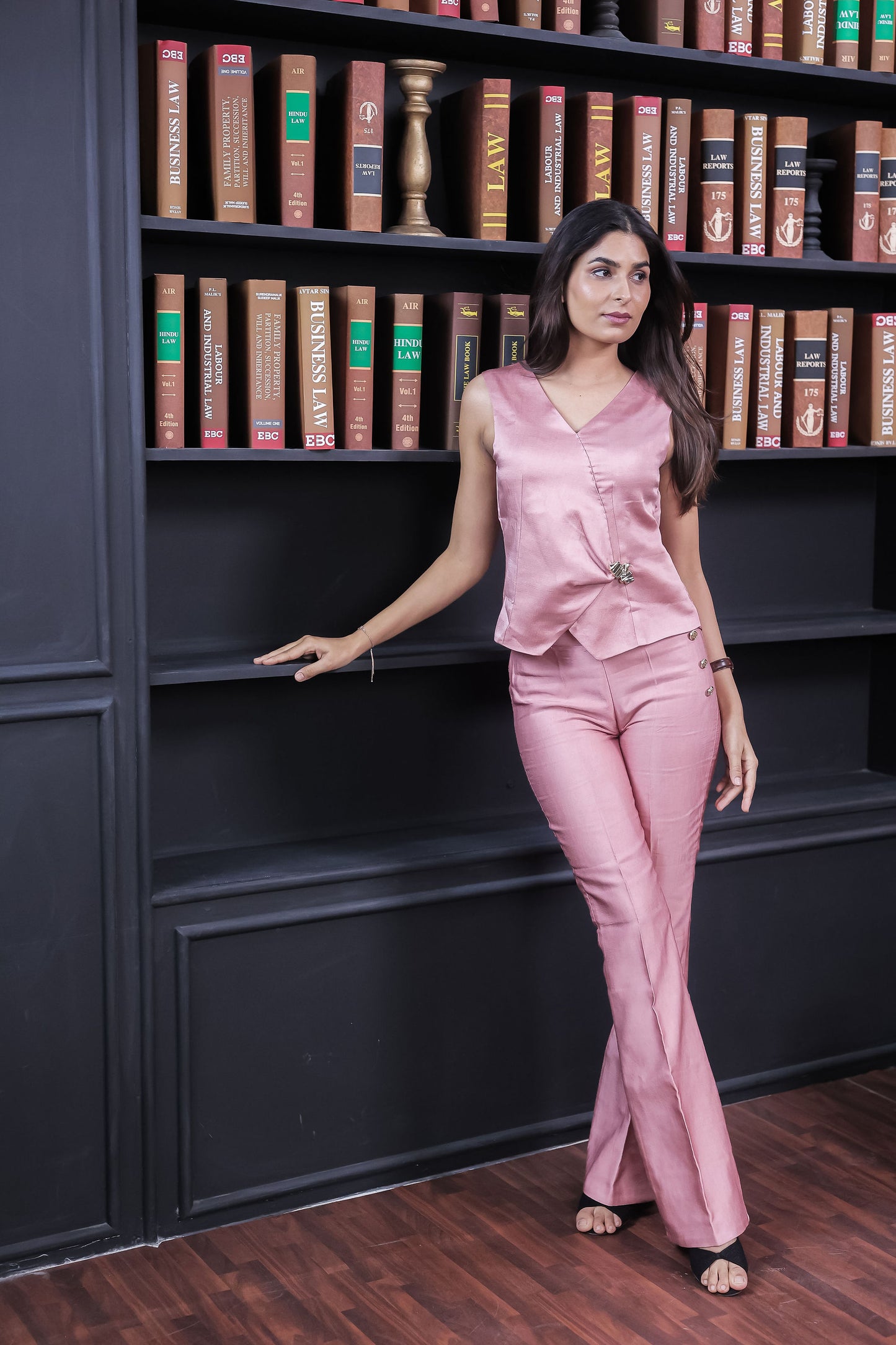 Peach linen pants with gold buttons ESWPA0009-PEAGB