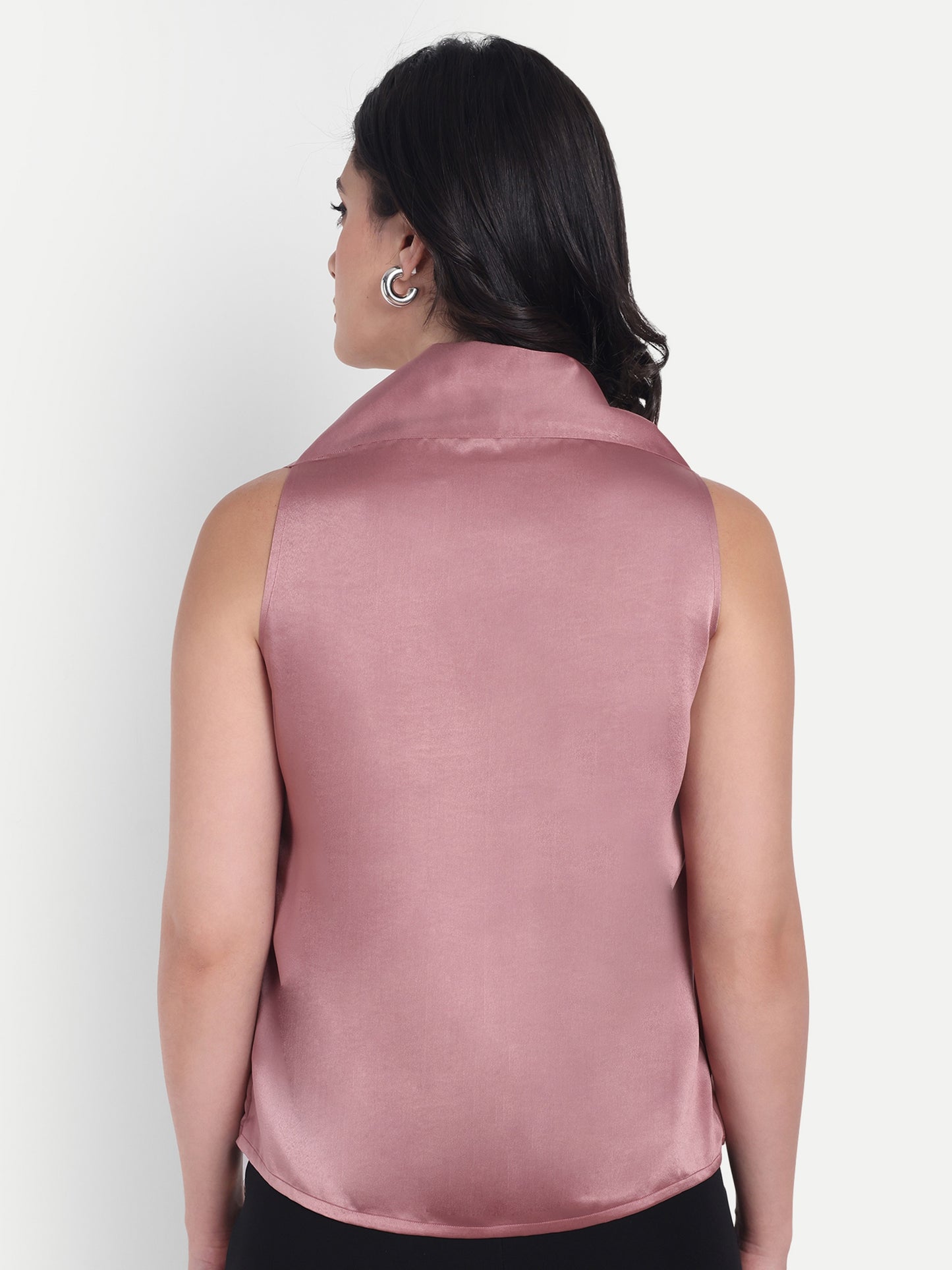 Peach boxy satin sleeveless halter neck top- esseneur.