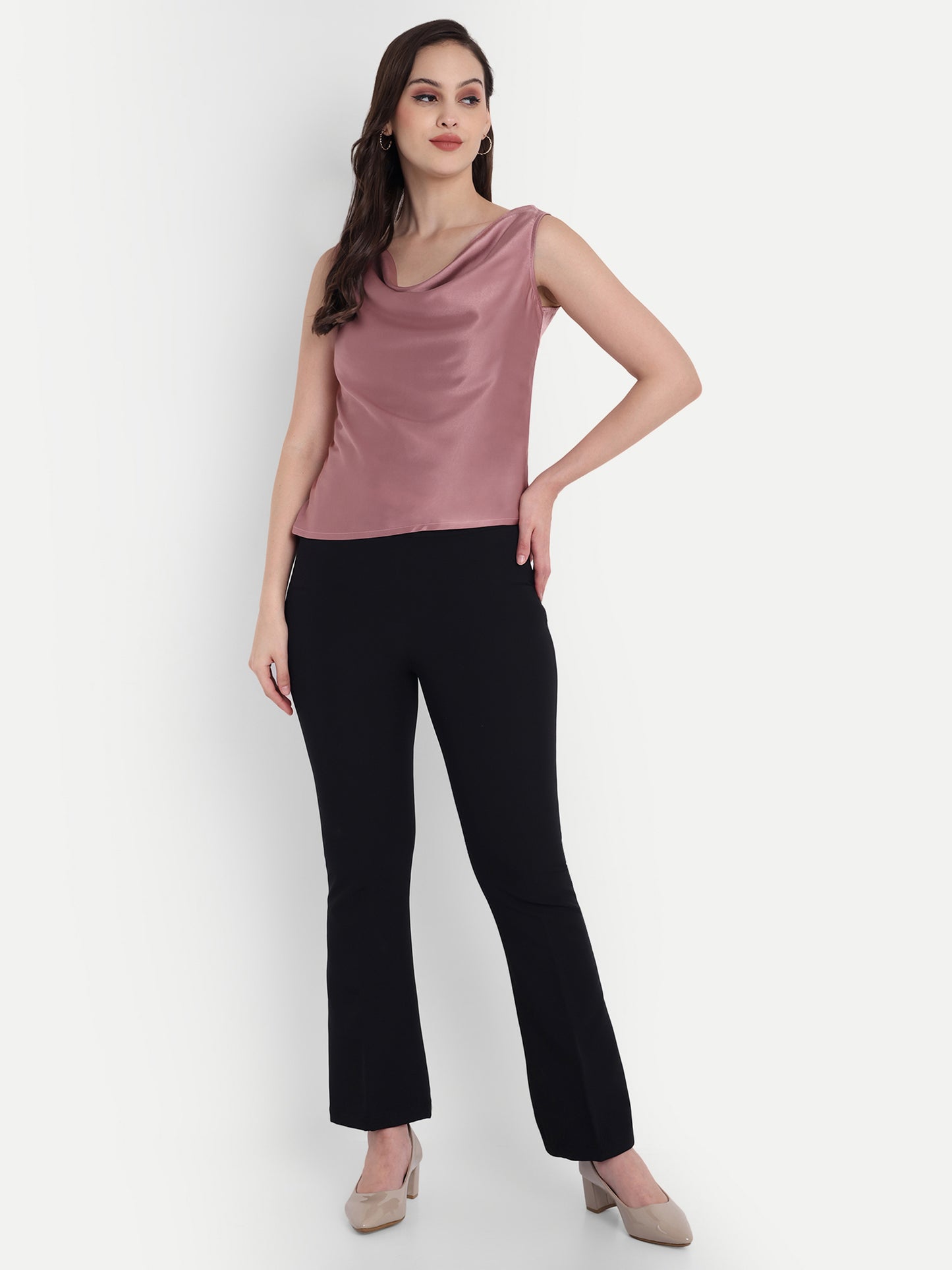 Peach cowl neck sleeveless top EWTP0073-PEASL