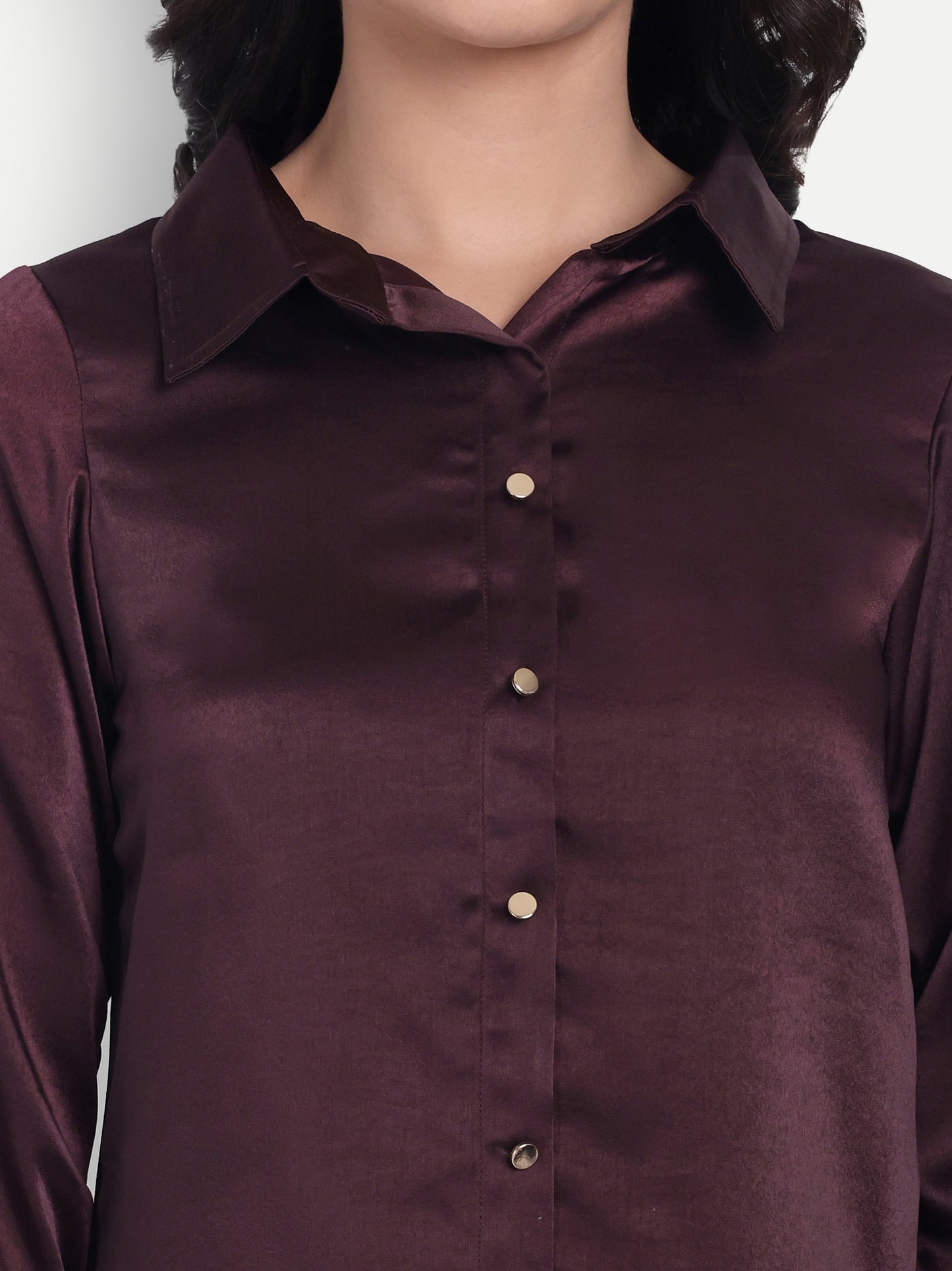 Purple satin shirt with plain gold buttons-esseneur