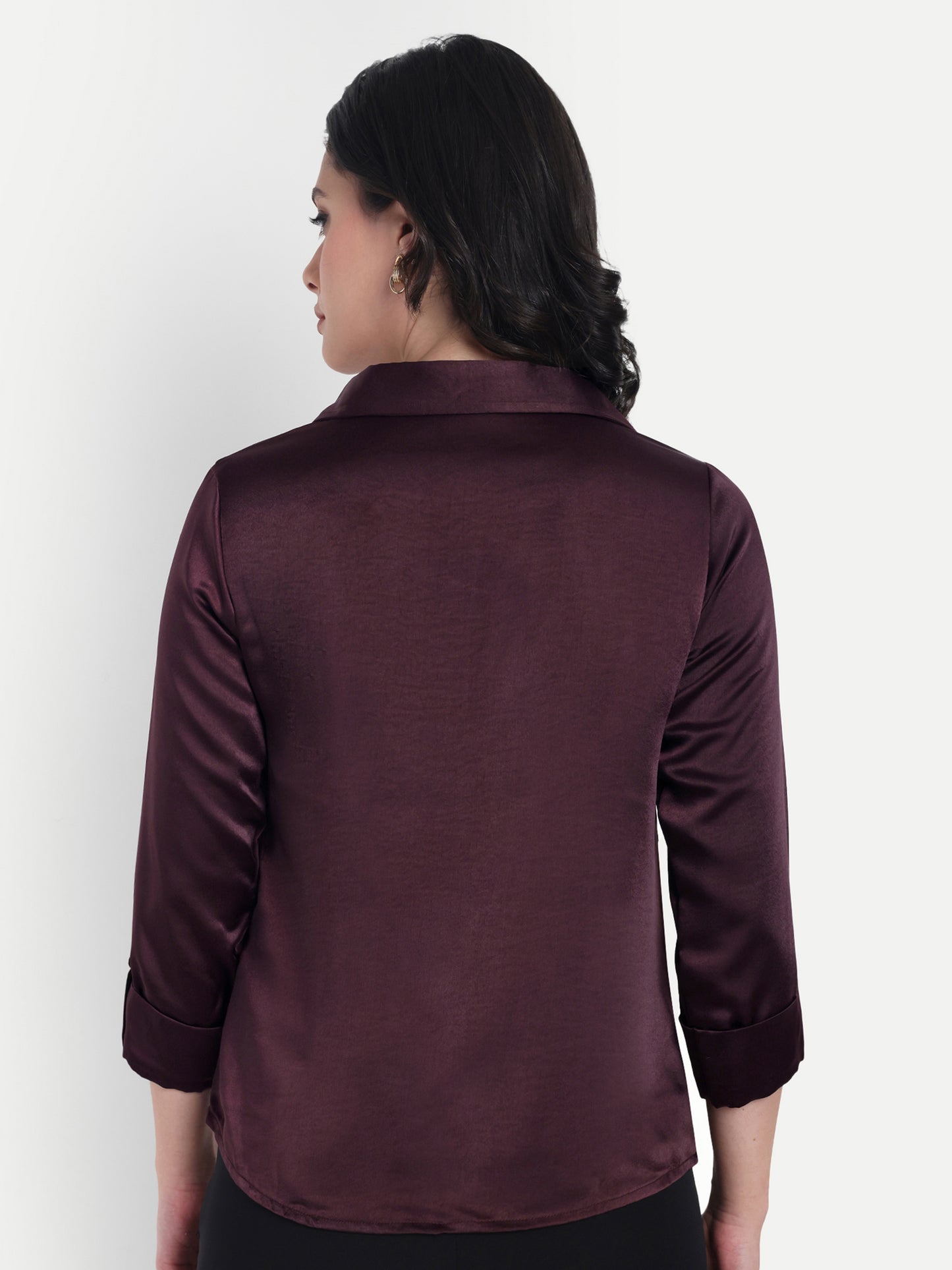 Purple satin shirt with plain gold buttons-esseneur