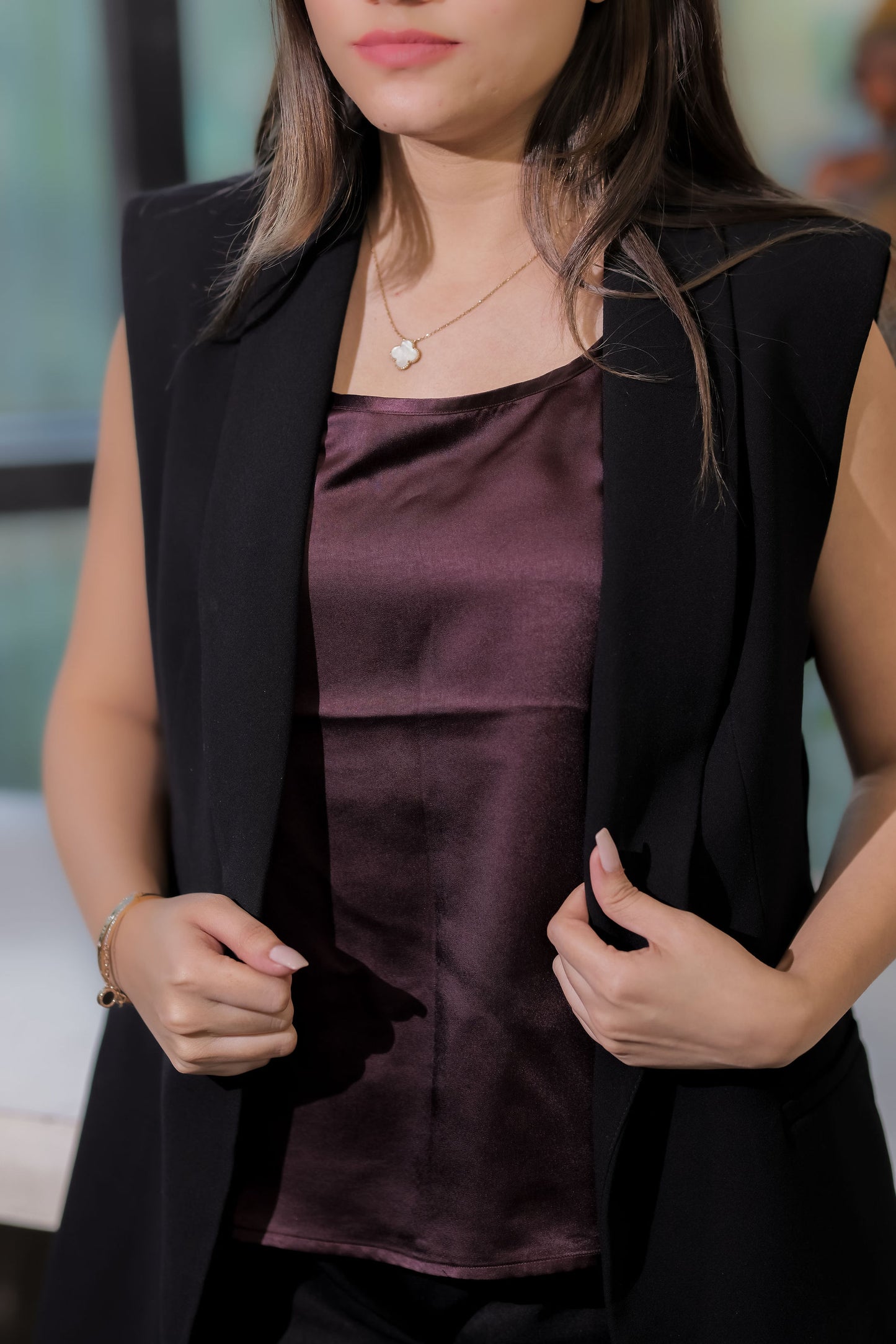 purple satin inner with circle neck top- esseneur.