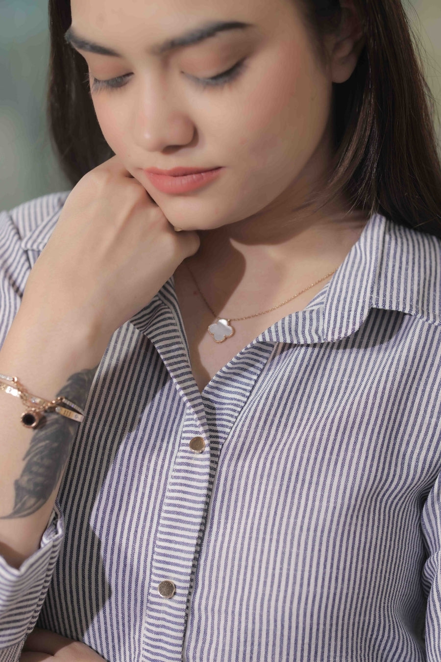 Light blue stripe shirt with crotia fabric ESWSH0005-BLUCR