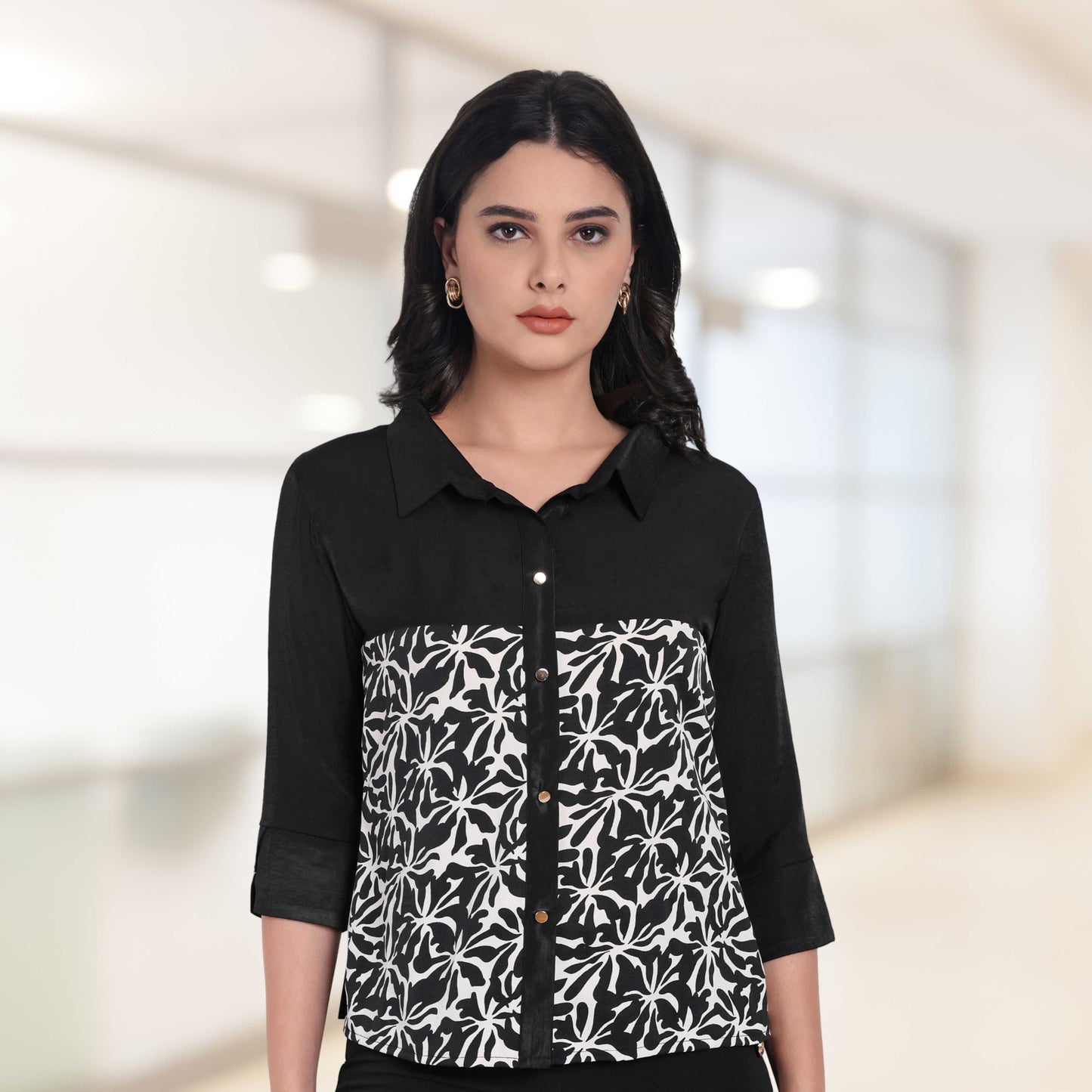 Black plain and black printed shirt ESWSH0004-BLKPR