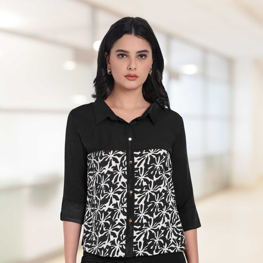Black plain and black printed shirt ESWSH0004-BLKPR
