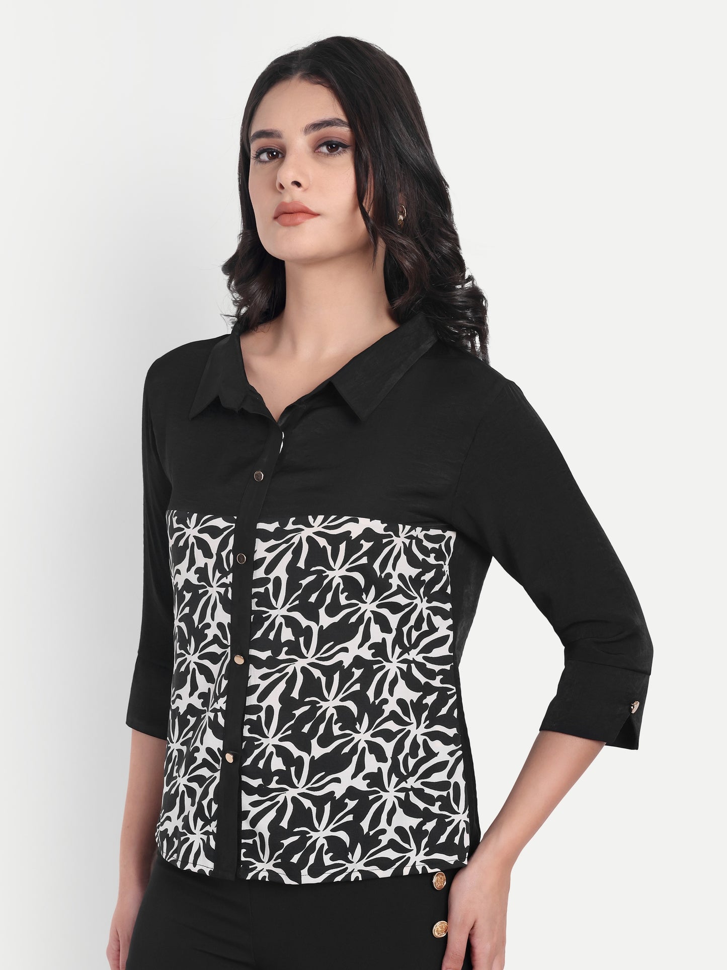 Black plain and black printed shirt ESWSH0004-BLKPR