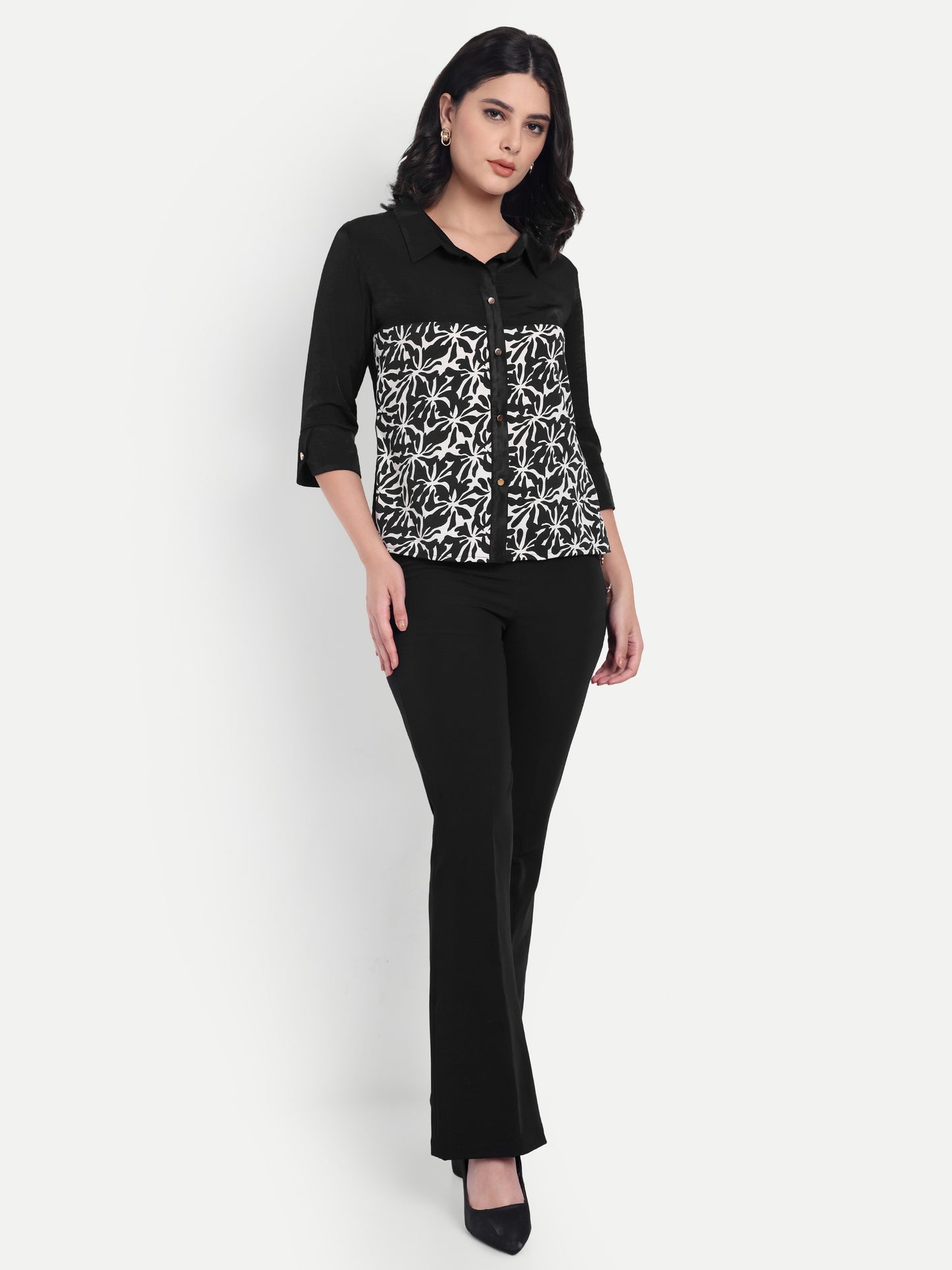 Black plain and black printed shirt ESWSH0004-BLKPR