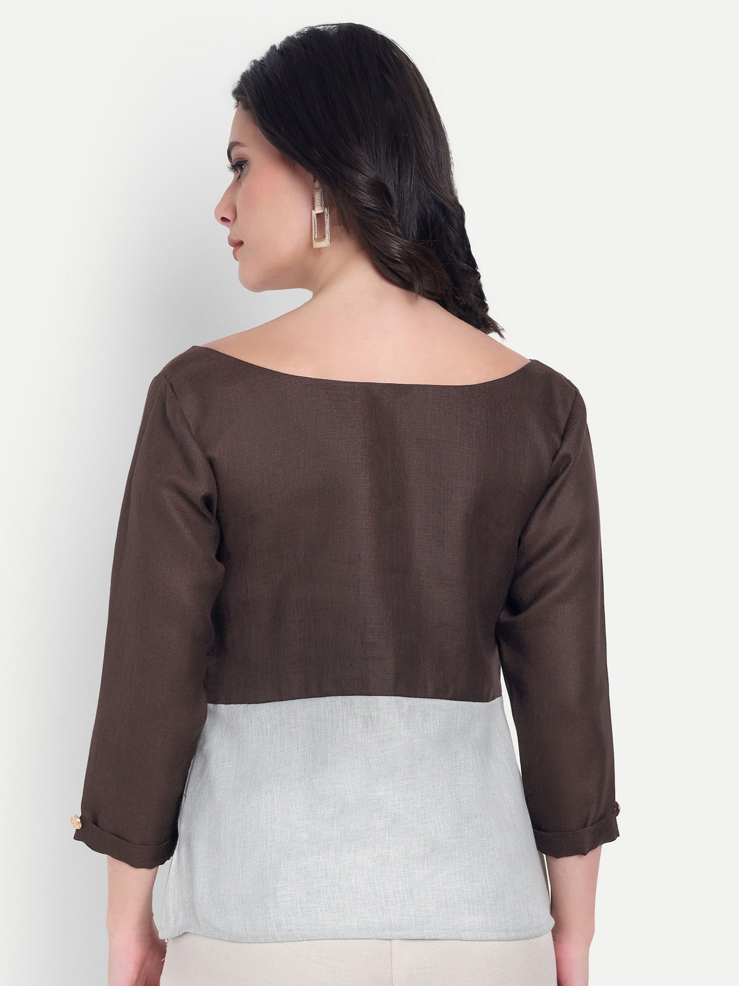 Green and brown top with gold applique with sleeves EWTP0038-GRNGA
