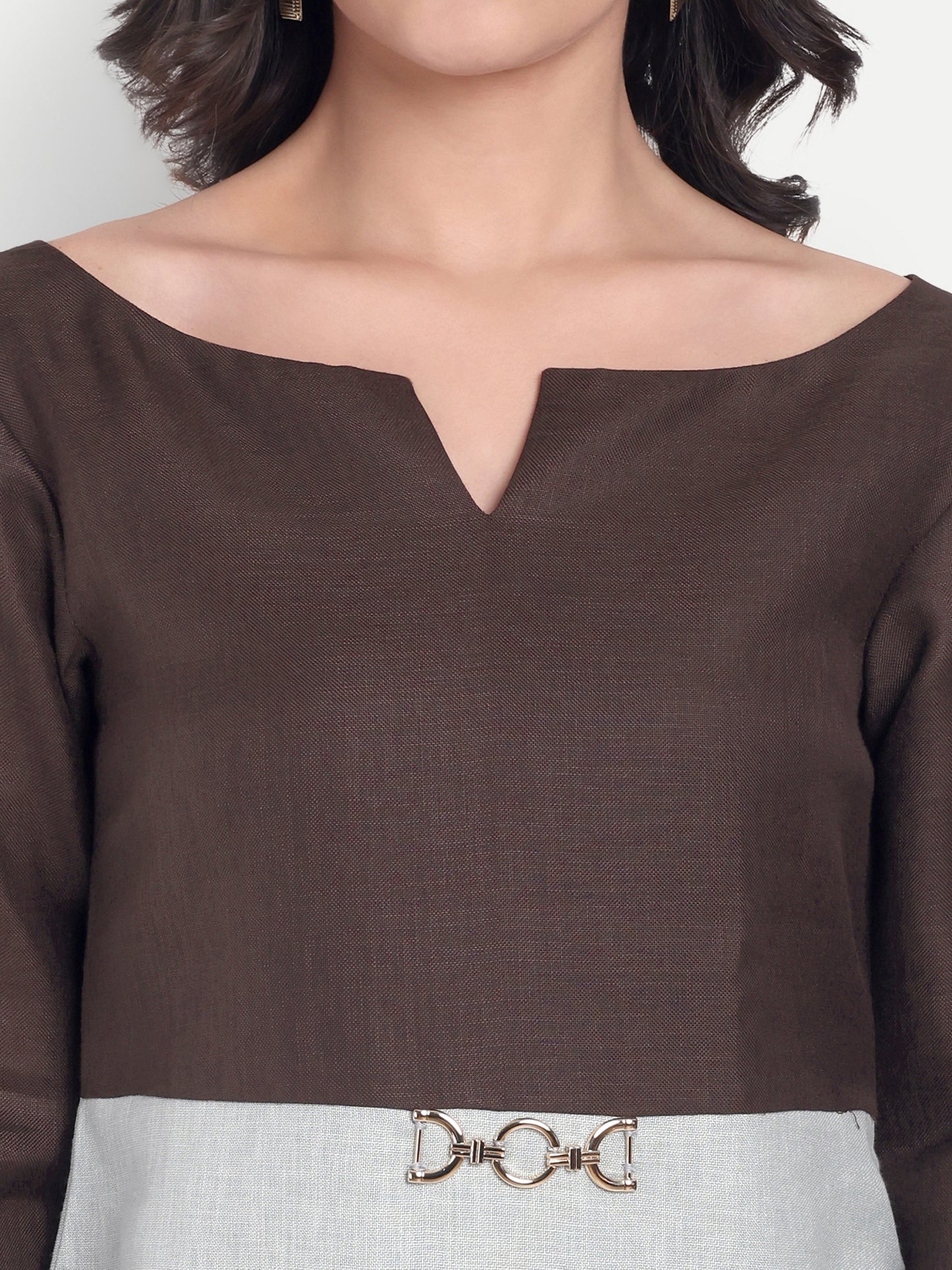 Green and brown top with gold applique with sleeves EWTP0038-GRNGA