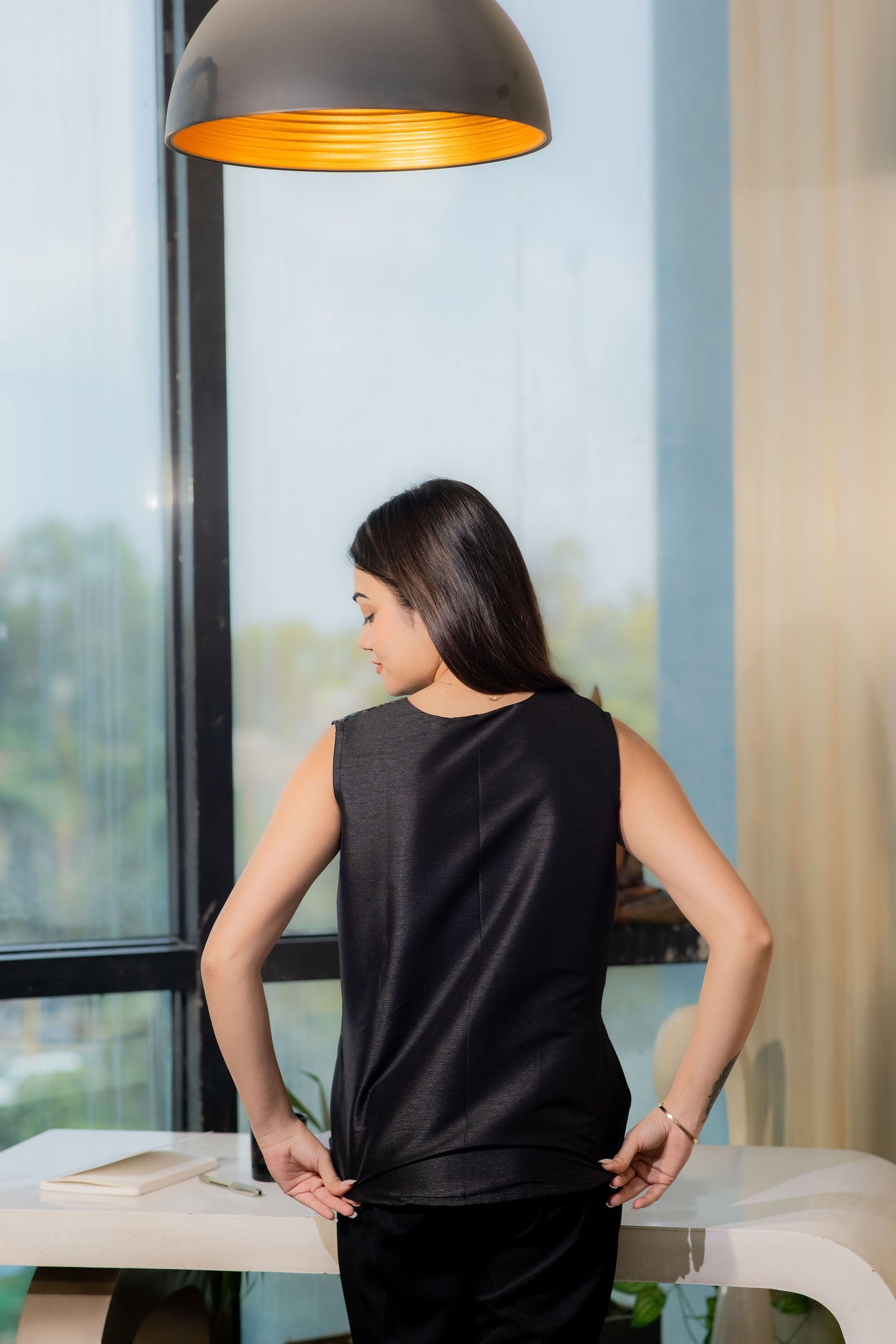 Black brocade waistcoat and black pants-esseneur