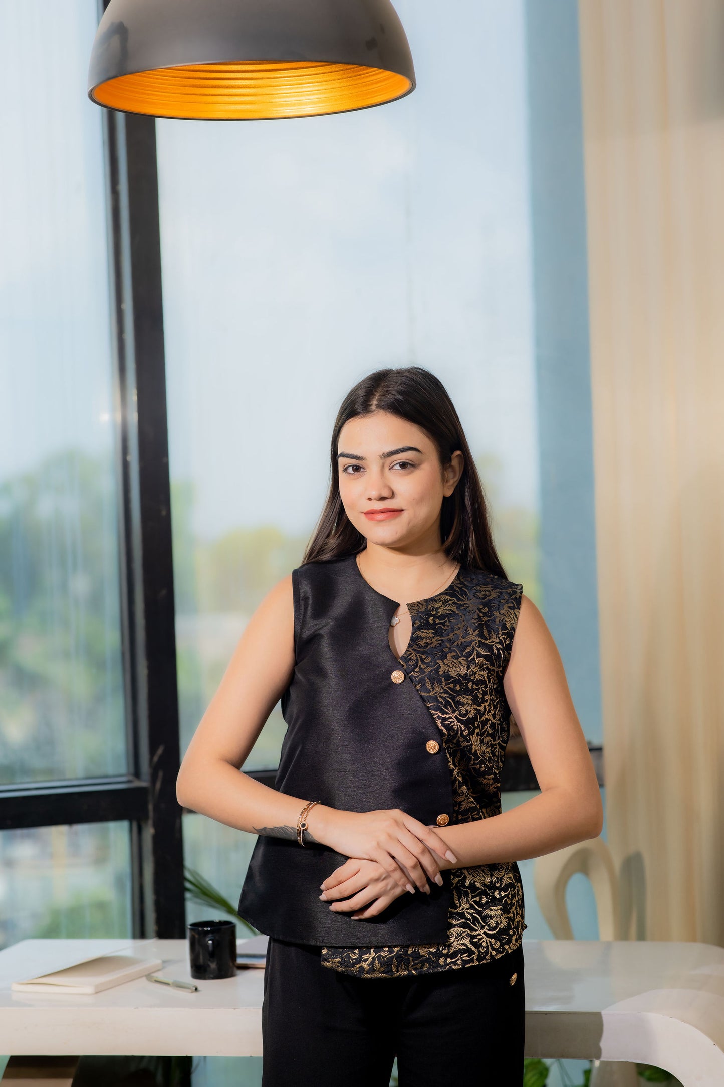Black brocade waistcoat and black pants-esseneur