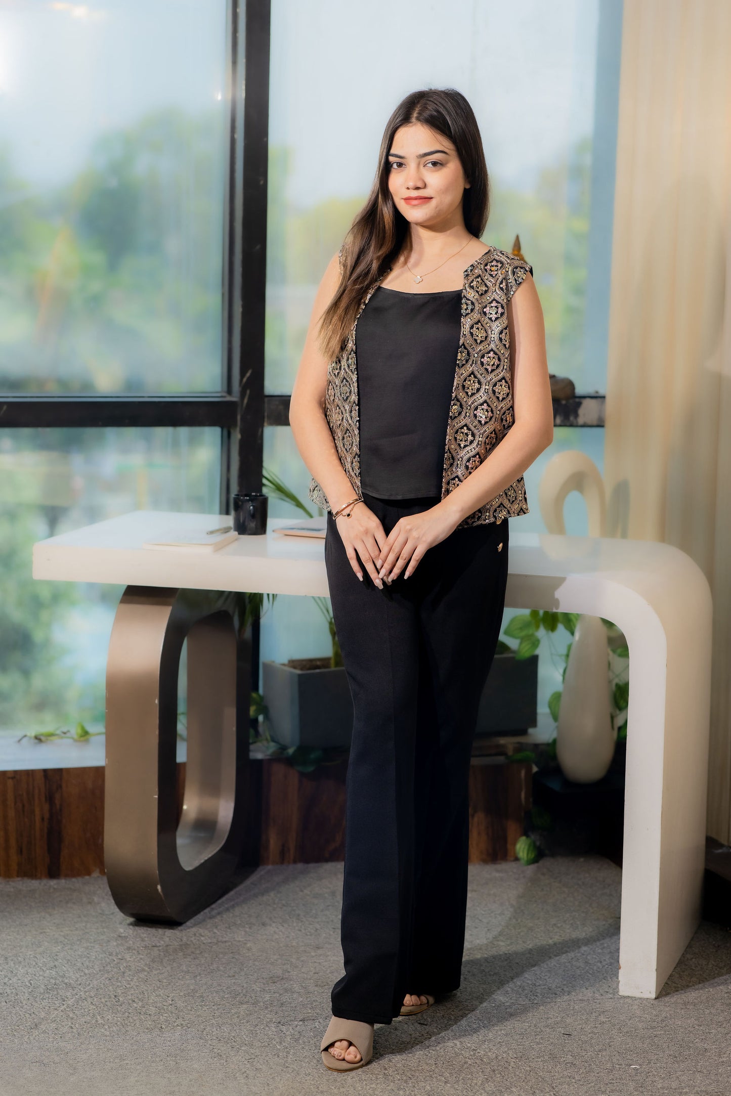 two piece embroidered jacket festive formal top- esseneur.