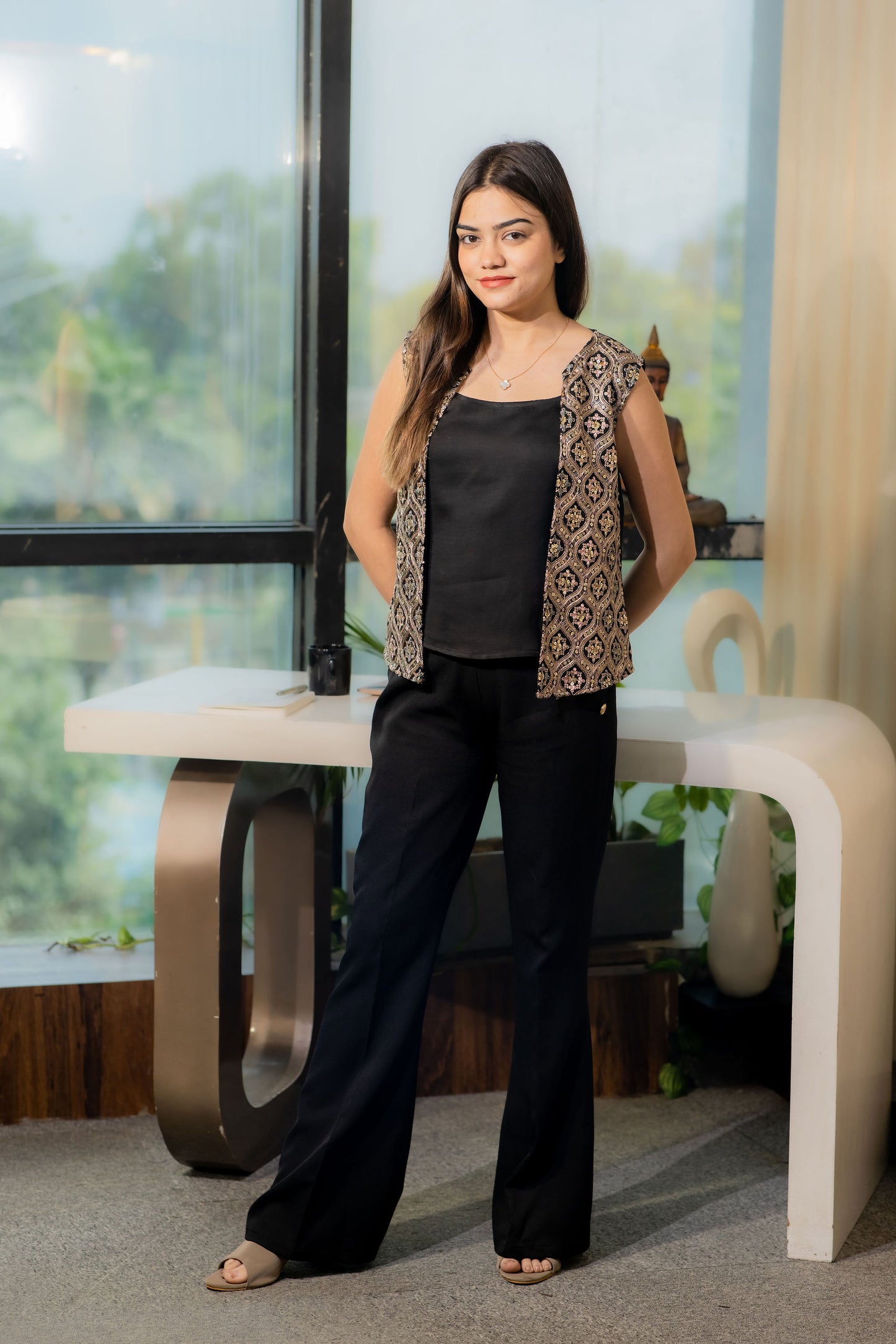 two piece embroidered jacket festive formal top- esseneur.
