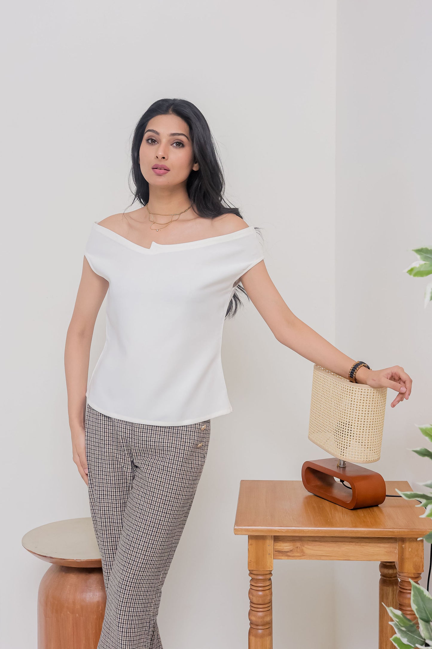White off shoulder designer neck top - esseneur.