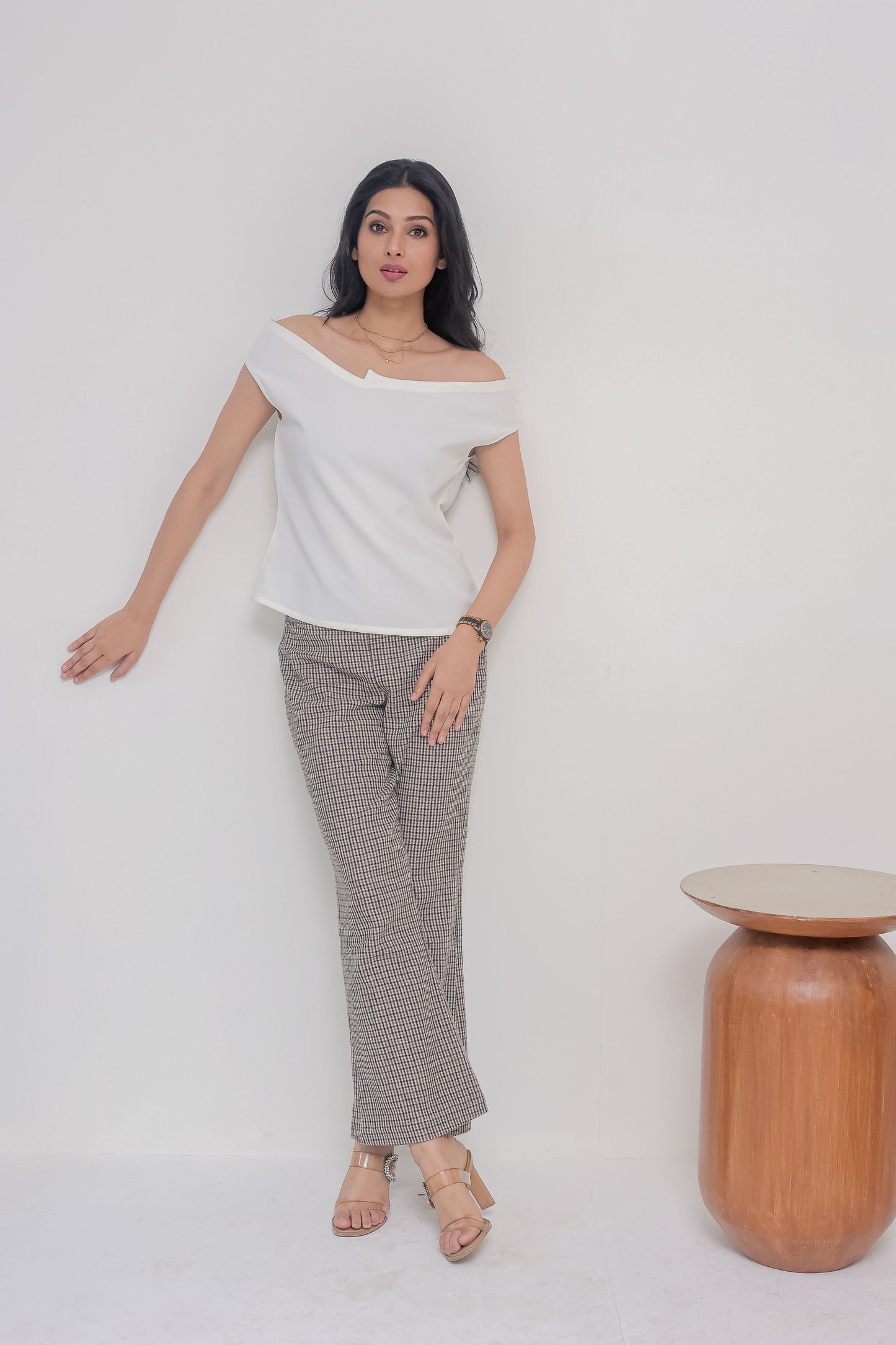 White off shoulder designer neck top - esseneur.