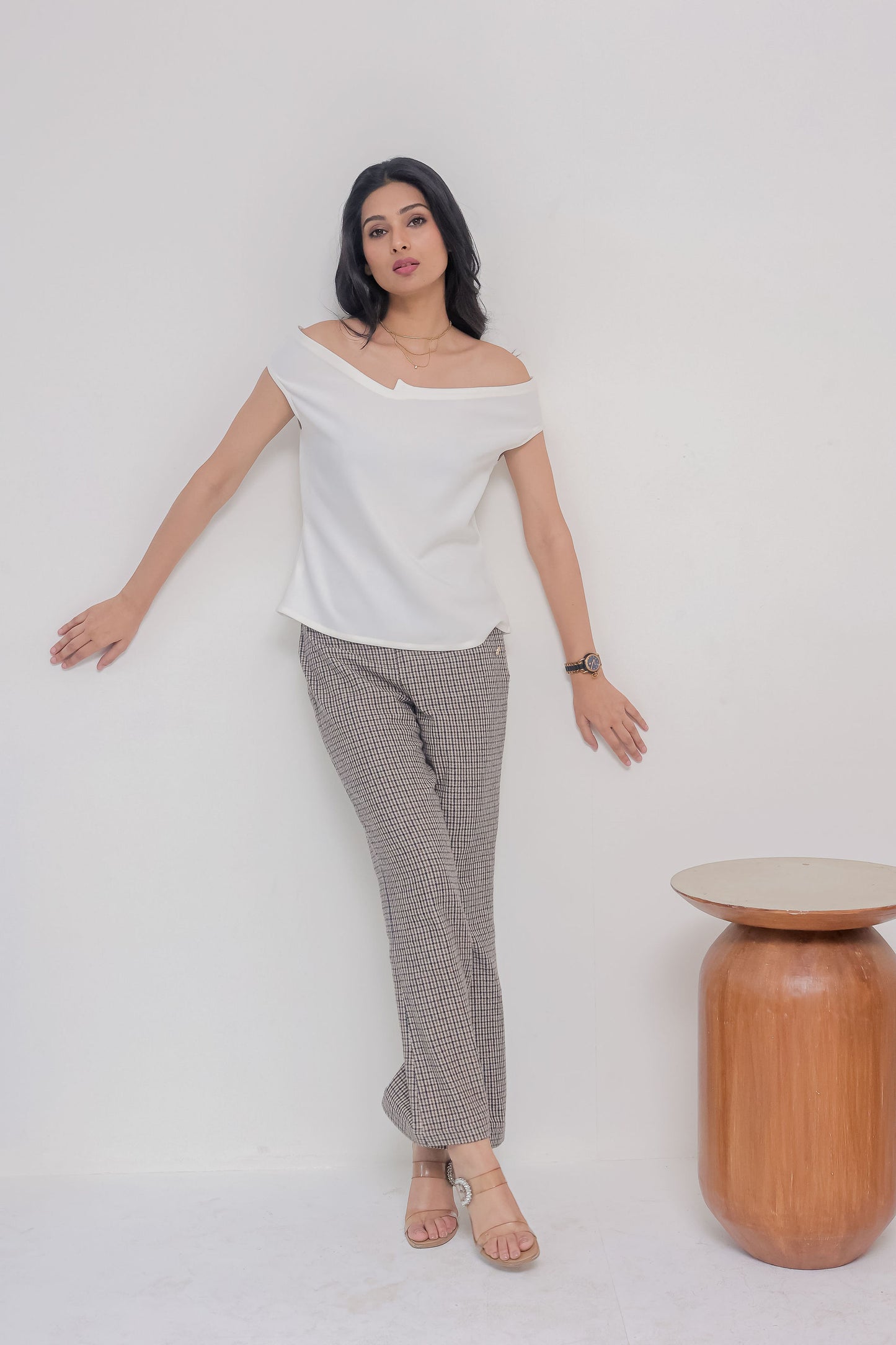 White off shoulder designer neck top - esseneur.