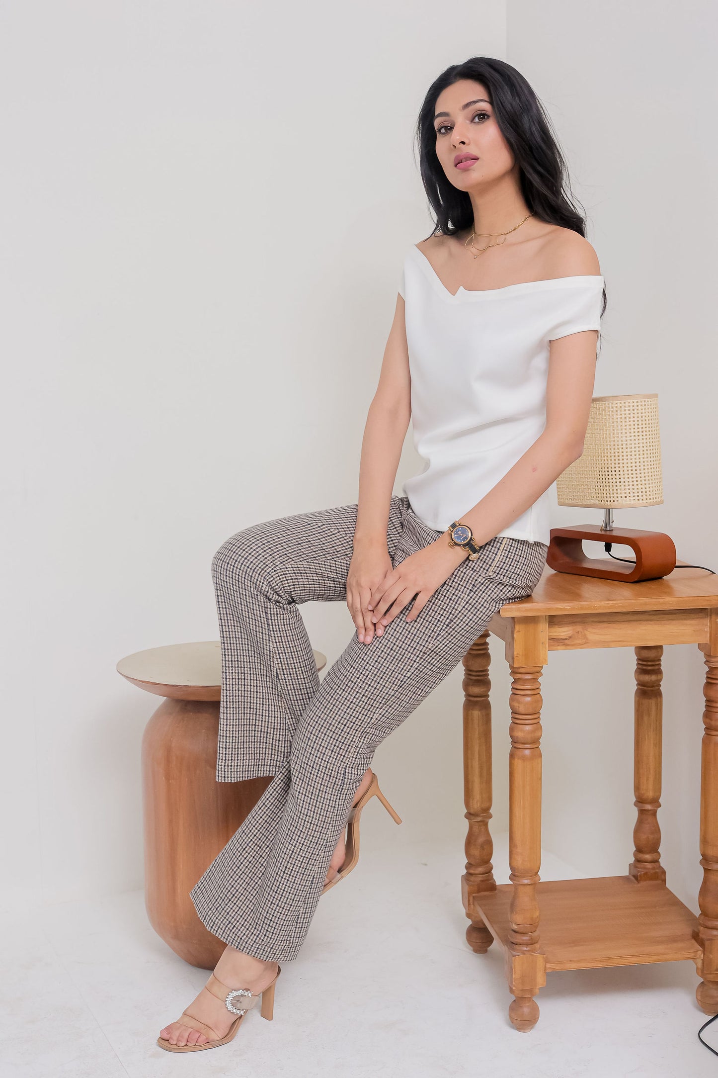 White off shoulder designer neck top - esseneur.