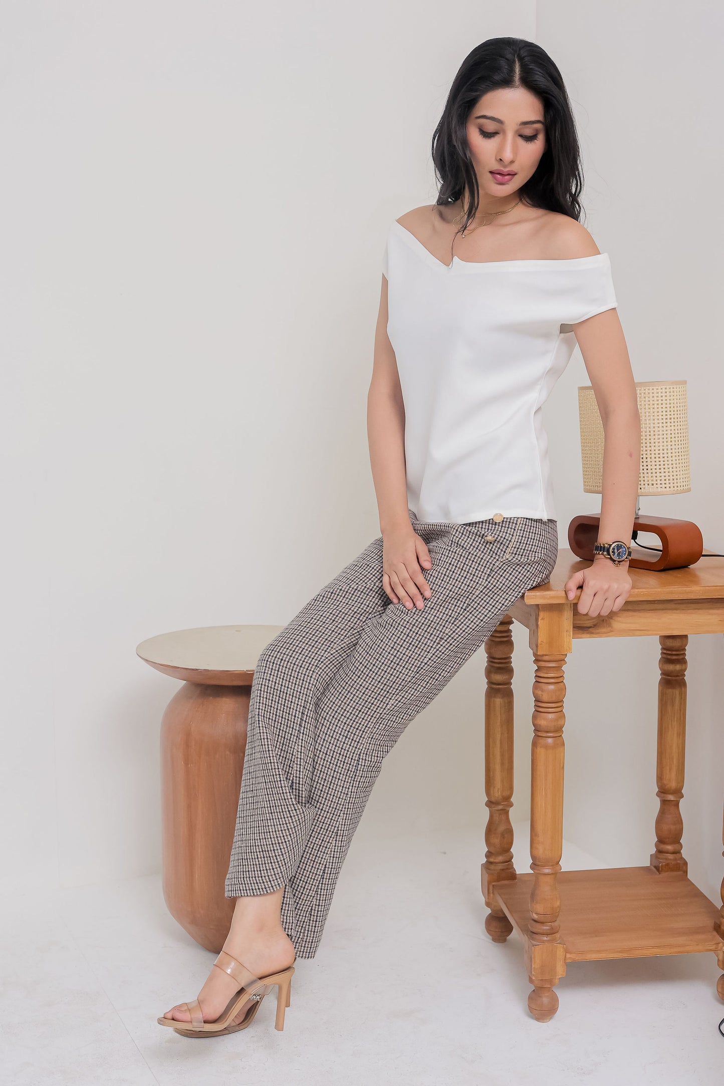 White off shoulder designer neck top - esseneur.