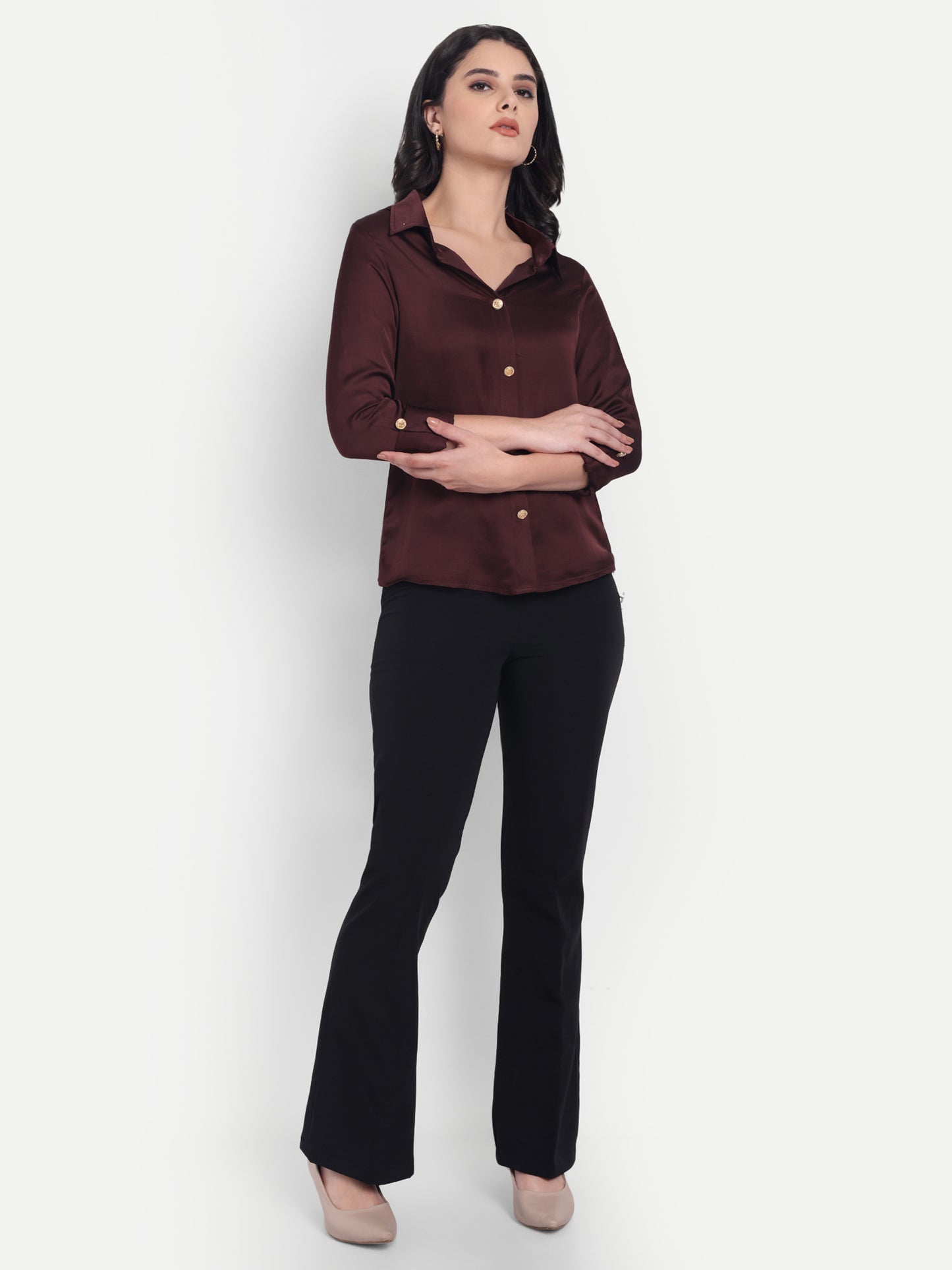 Brown shirt with gold buttons-esseneur