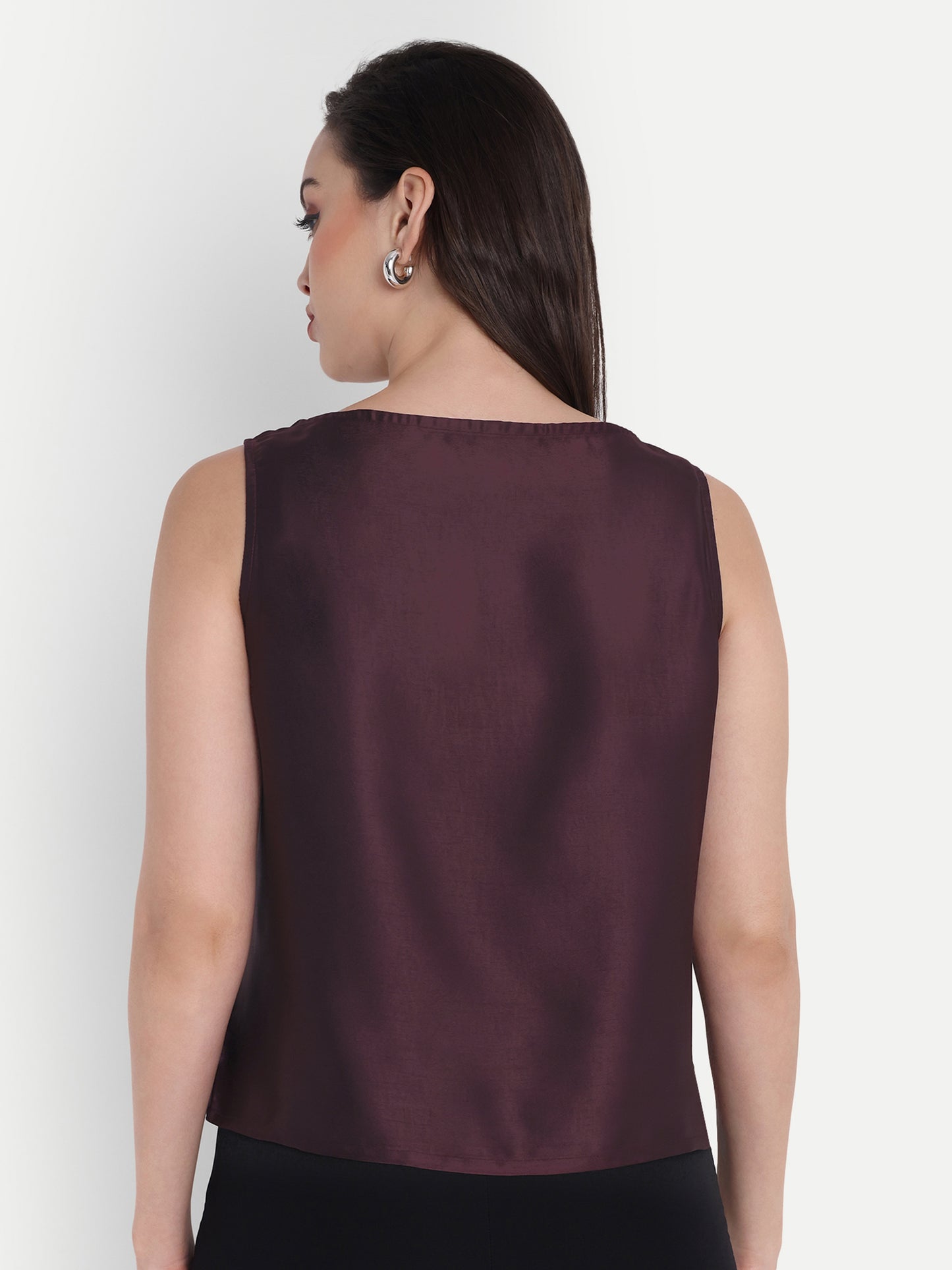 Mauve wine satin cowl neck top EWTP0018-MAUCL