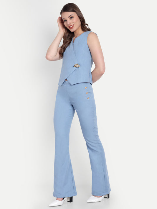 Light denim pants with gold buttons ESWPA0002-DNMGB