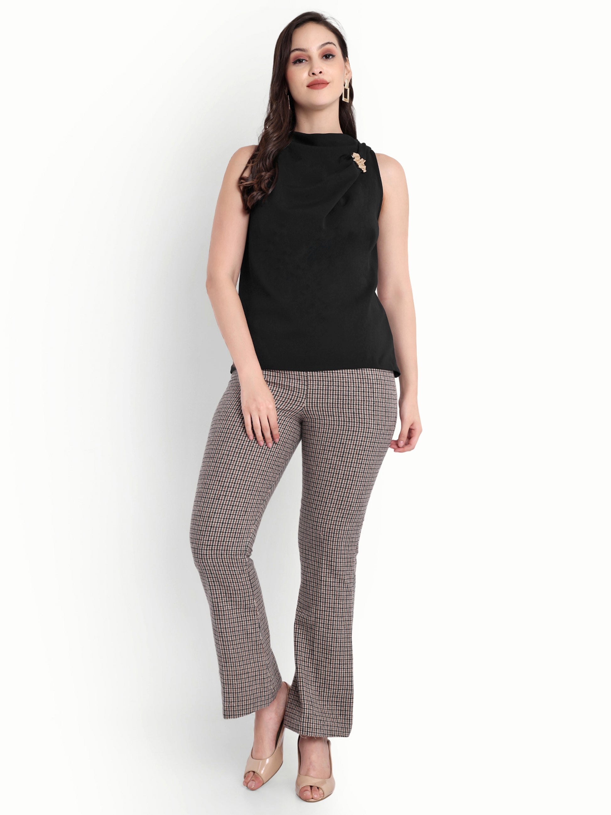 Black sleeveless top with gold applique on shoulder - esseneur.