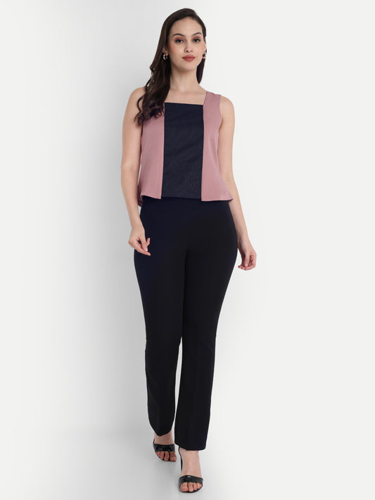 Peach top box neck with black strip top in the centre EWTP0021-PNKBL