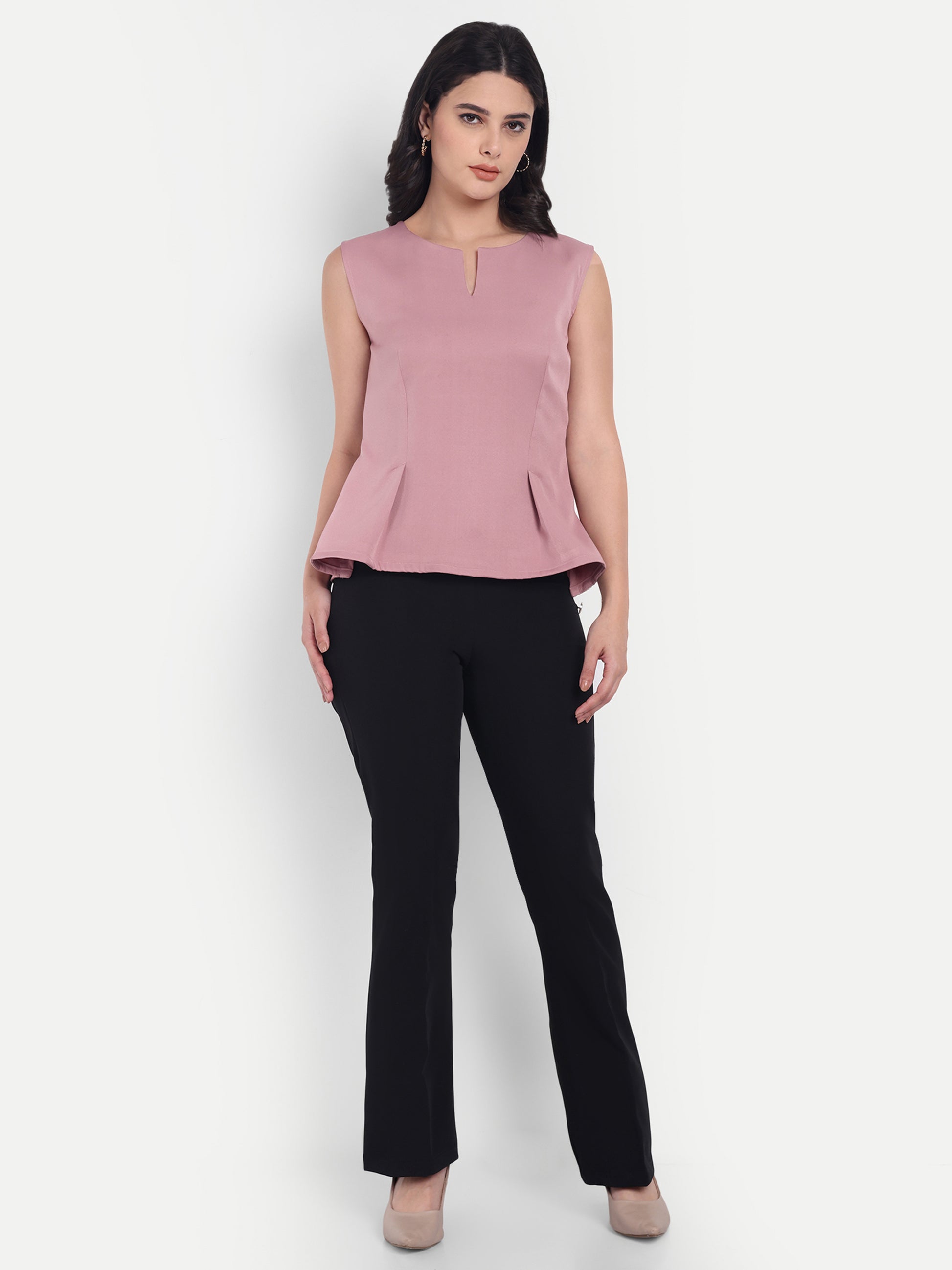  Peach peplum sleeveless top - esseneur.