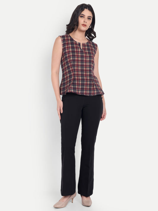 Maroon Check peplum top EWTP0027-MRNPP