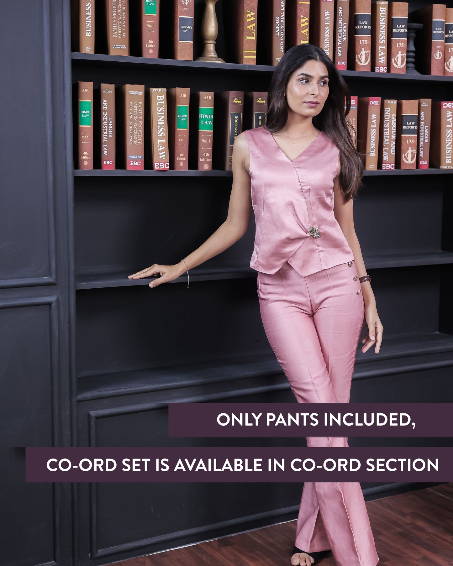 Peach linen pants with gold buttons ESWPA0009-PEAGB