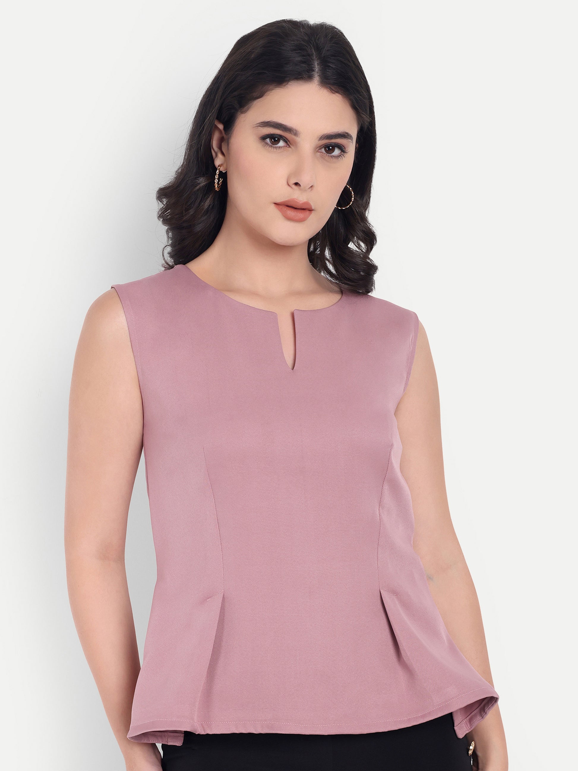  Peach peplum sleeveless top - esseneur.
