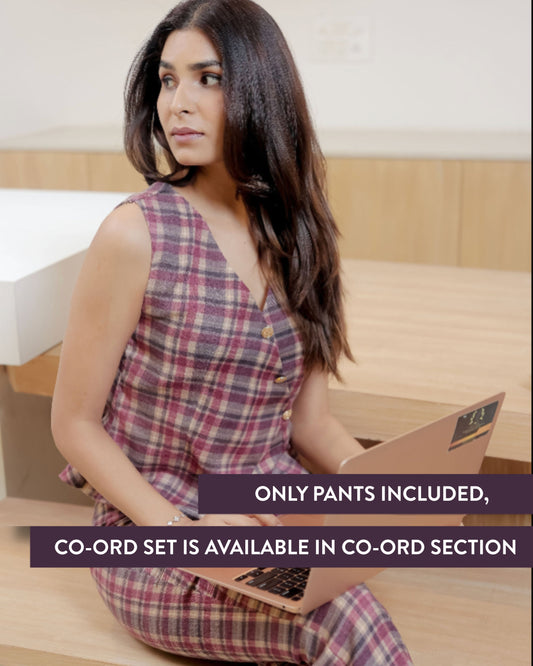 Maroon cream check pants ESWPA0008-MRNGB
