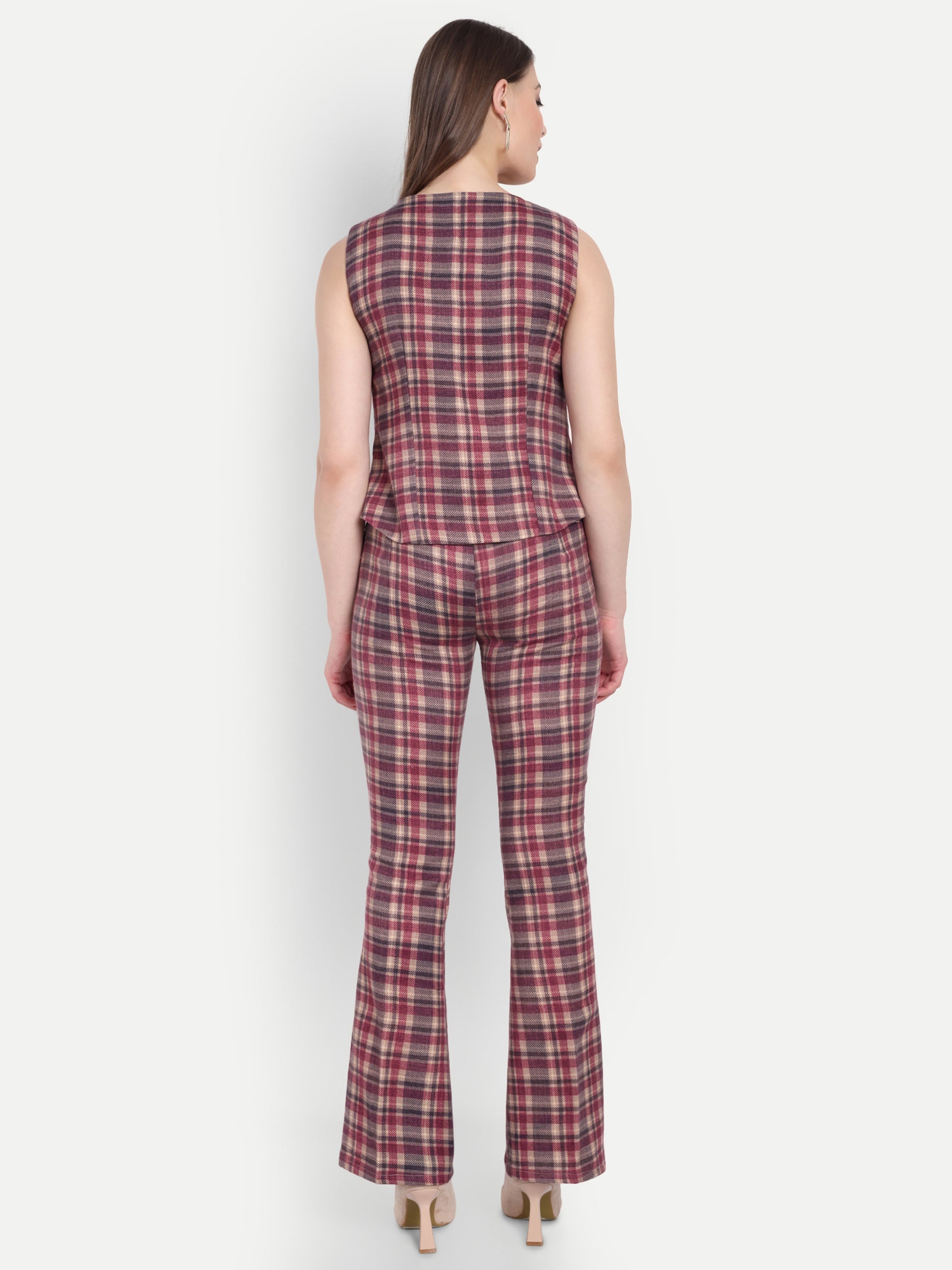 maroon check waistcoat with gold buttons - esseneur.
