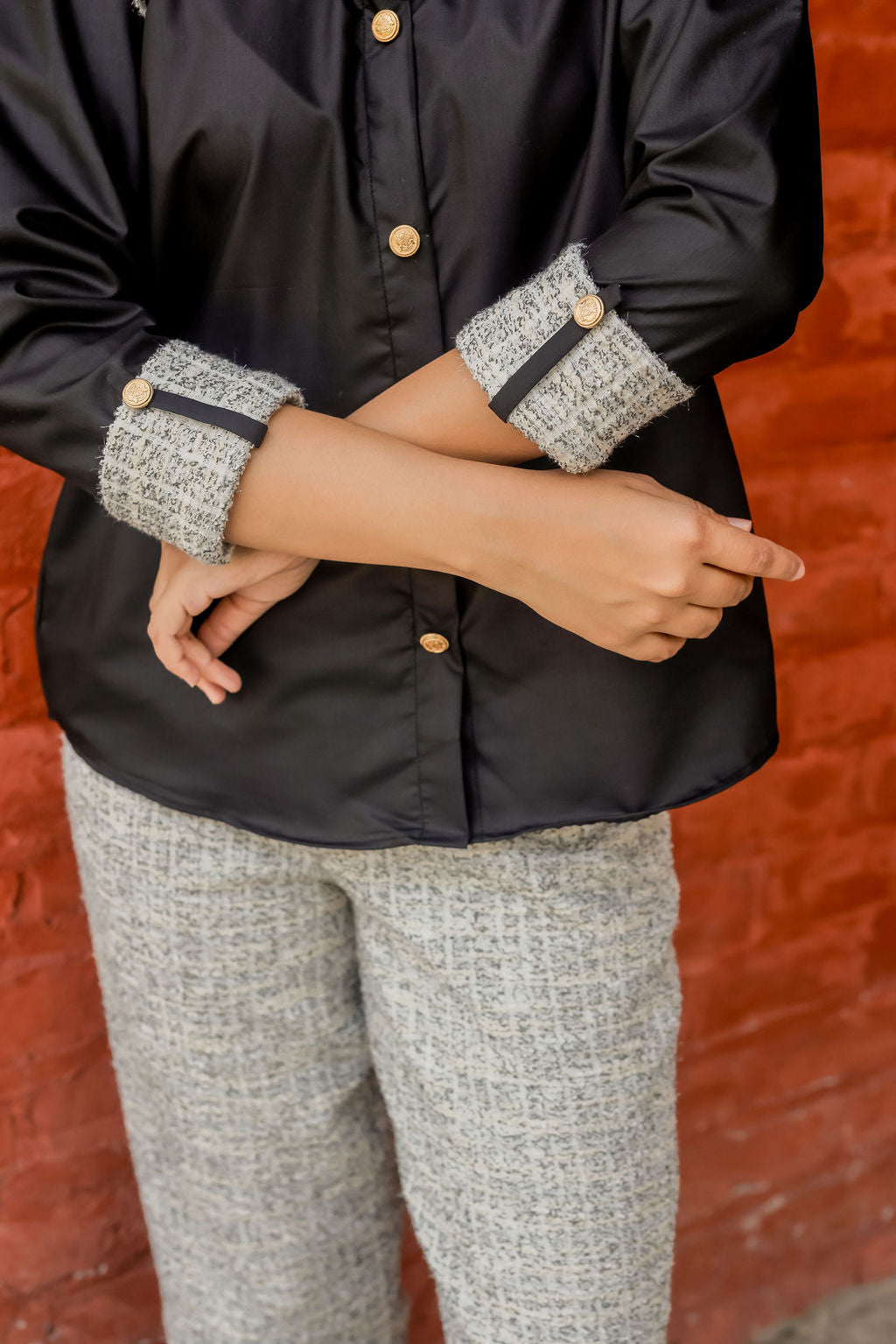 Black & grey tweed shirt with black fabric ESWSH0020-BLKGB