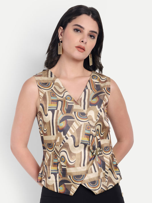 Black pants with abstract tusser waistcoat top - esseneur.