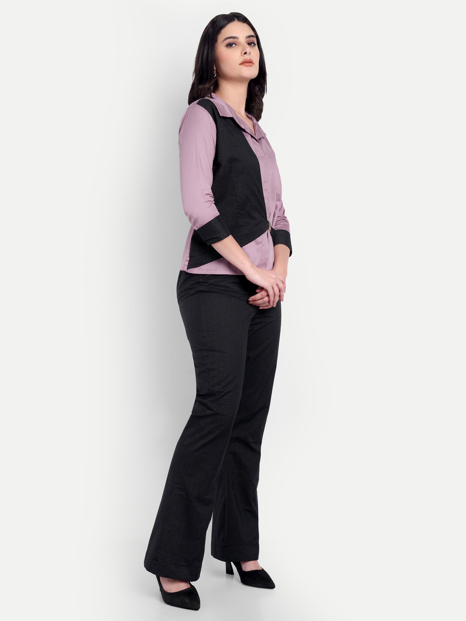Black stripe co ord set with gold buckle - esseneur.