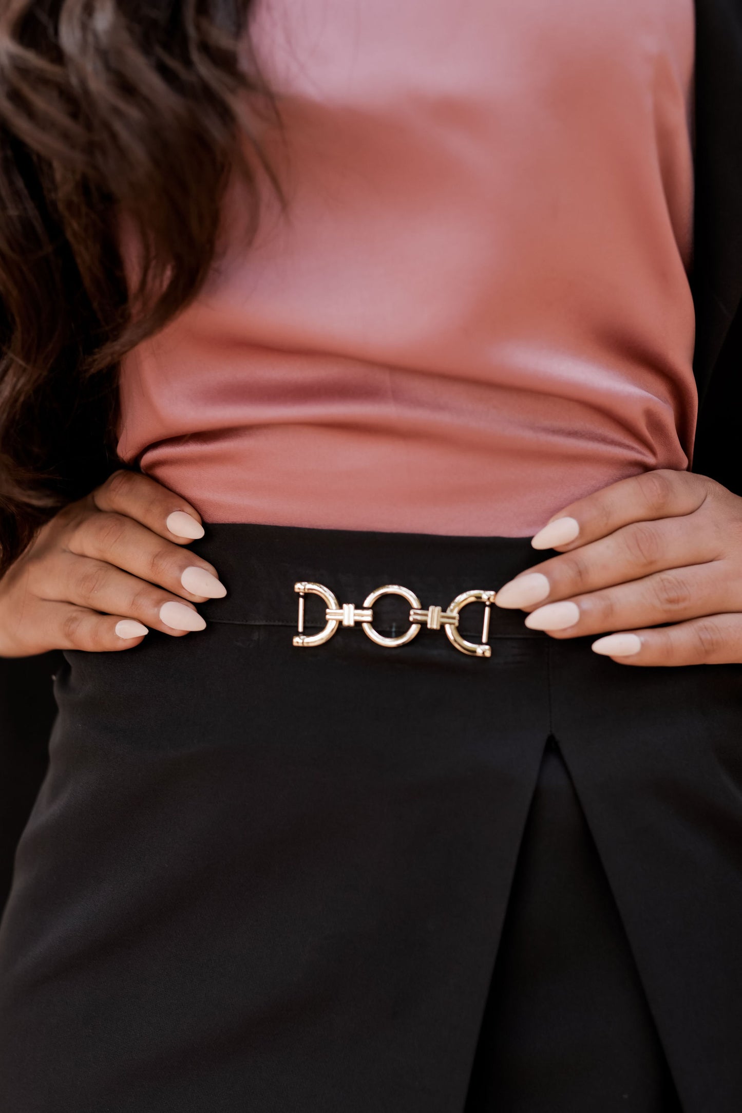 Black Crepe Coat & Pants Skirt set  with Satin Peach Cuff detailing and gold buttons EWCO0029-BLKSK