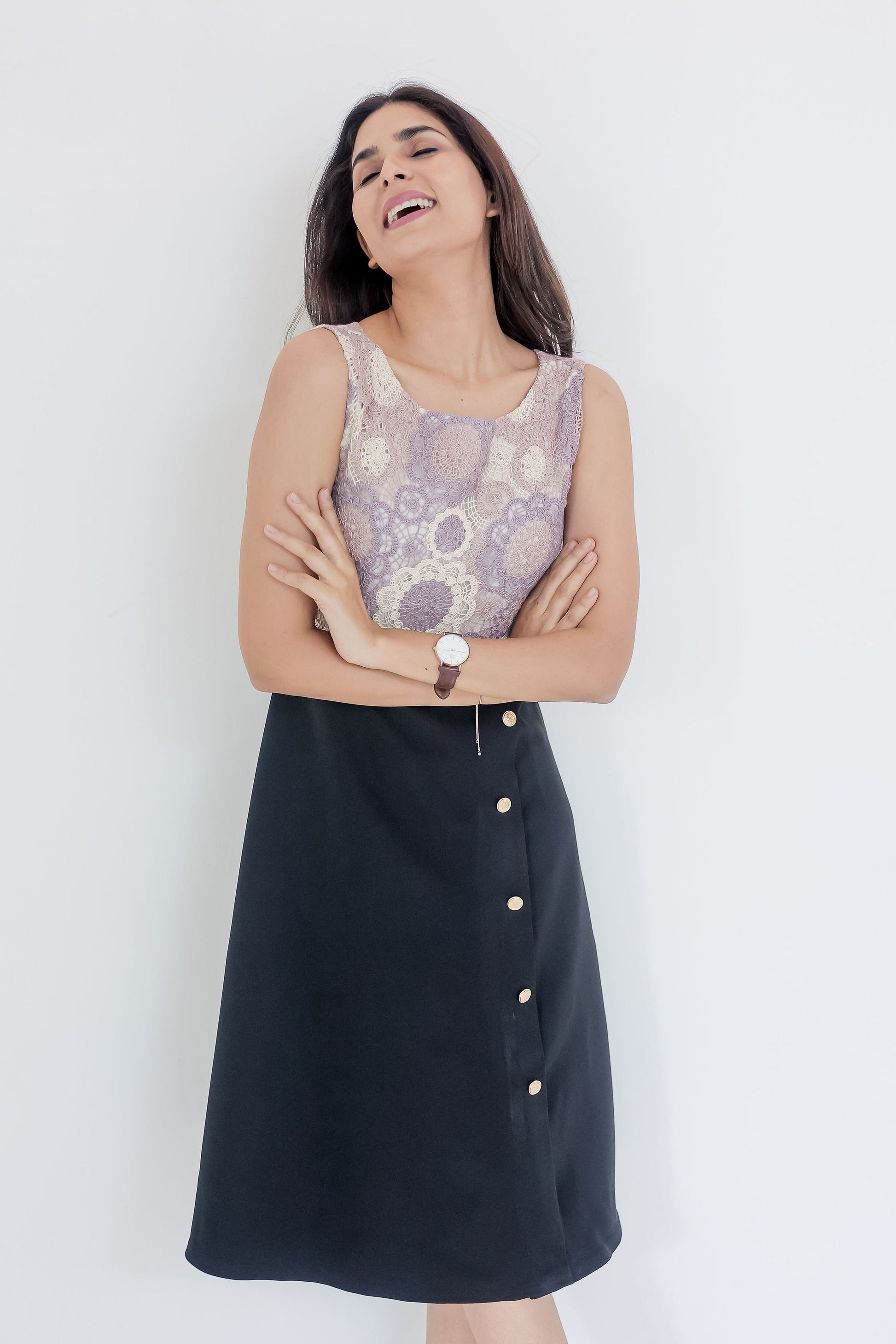 Black dress with crotia and gold buckle-esseneur