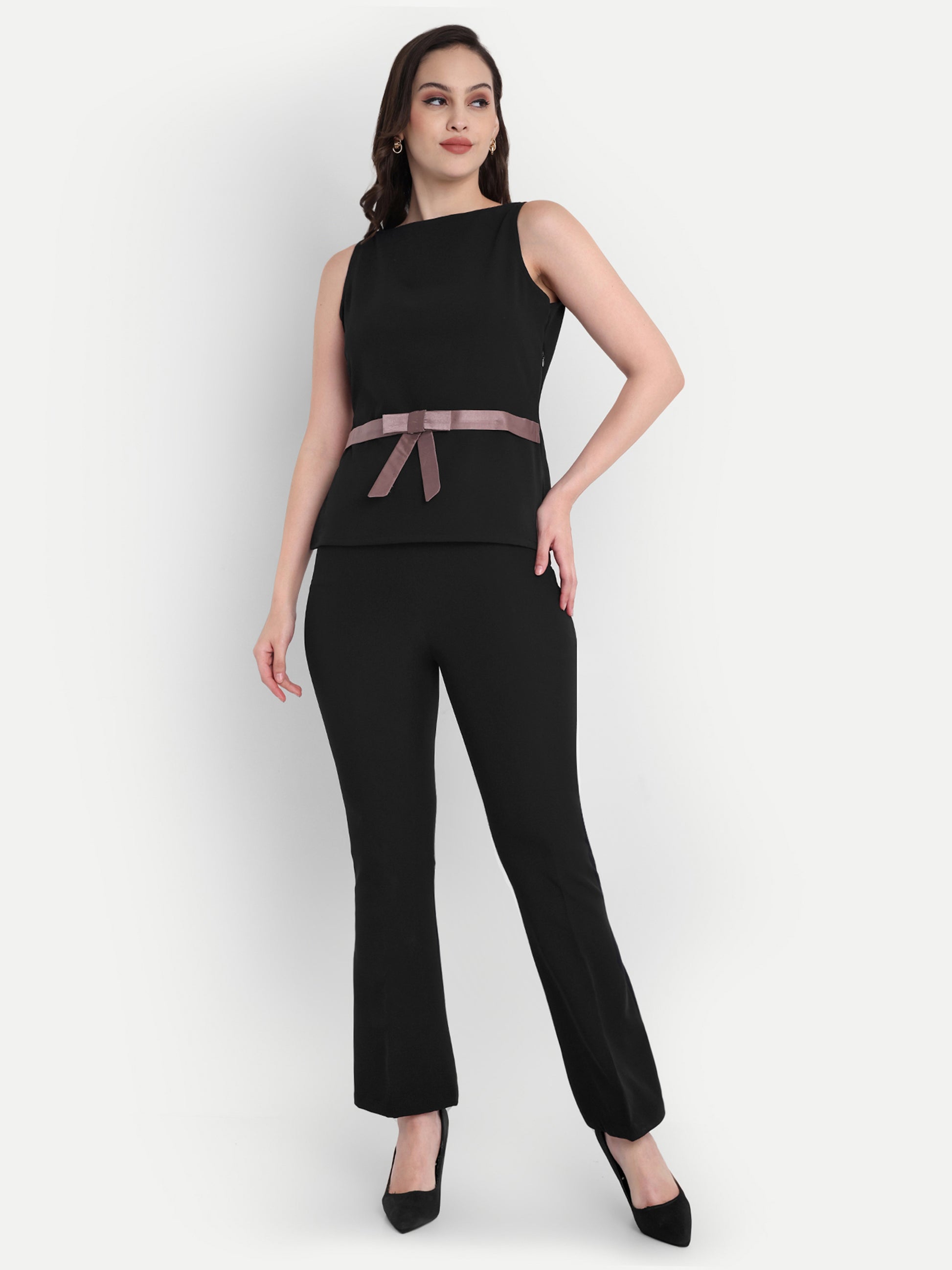 Black statement top with grey satin  bow - esseneur.