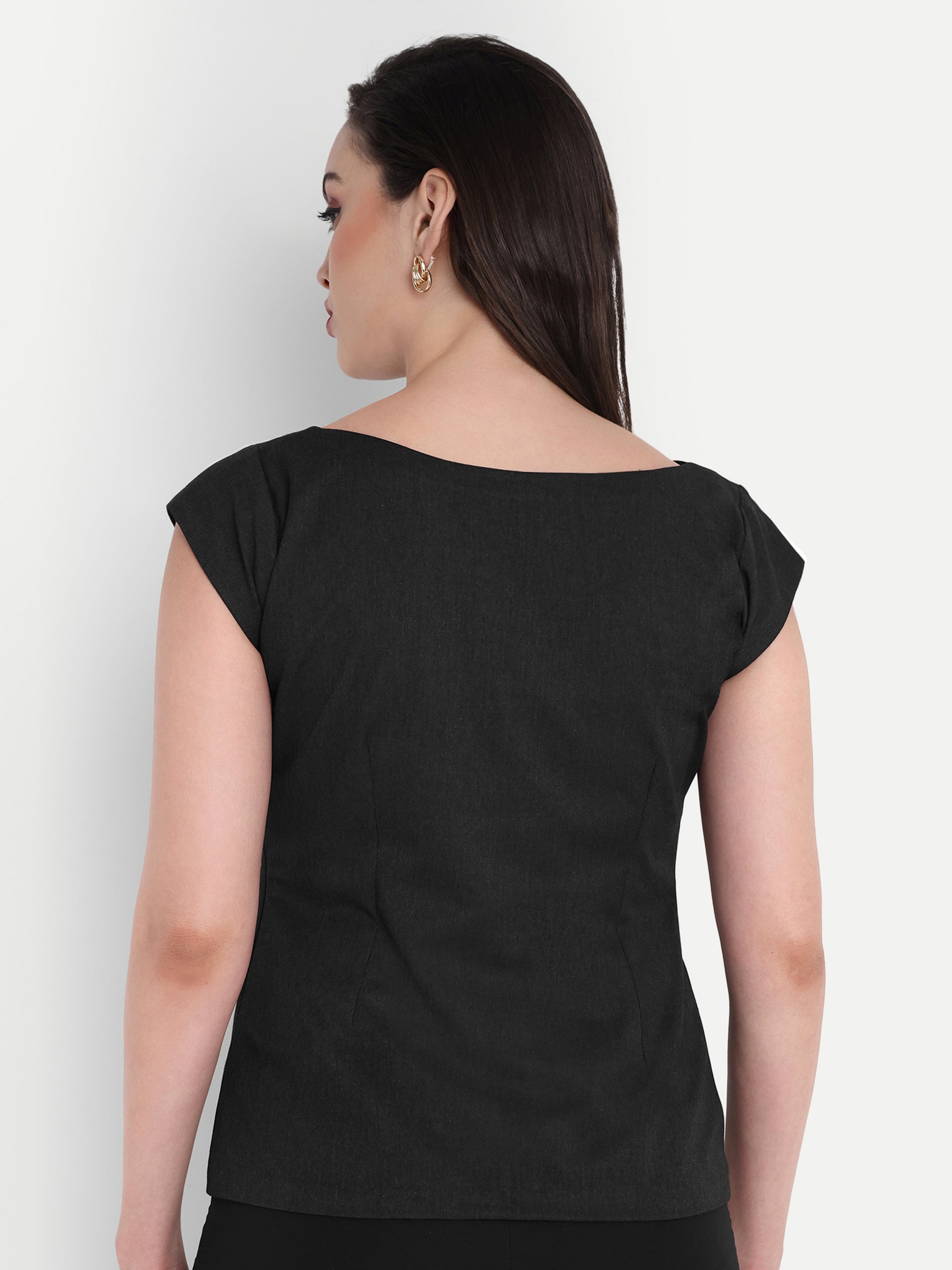 Dark grey top with peach knots and slit - esseneur.