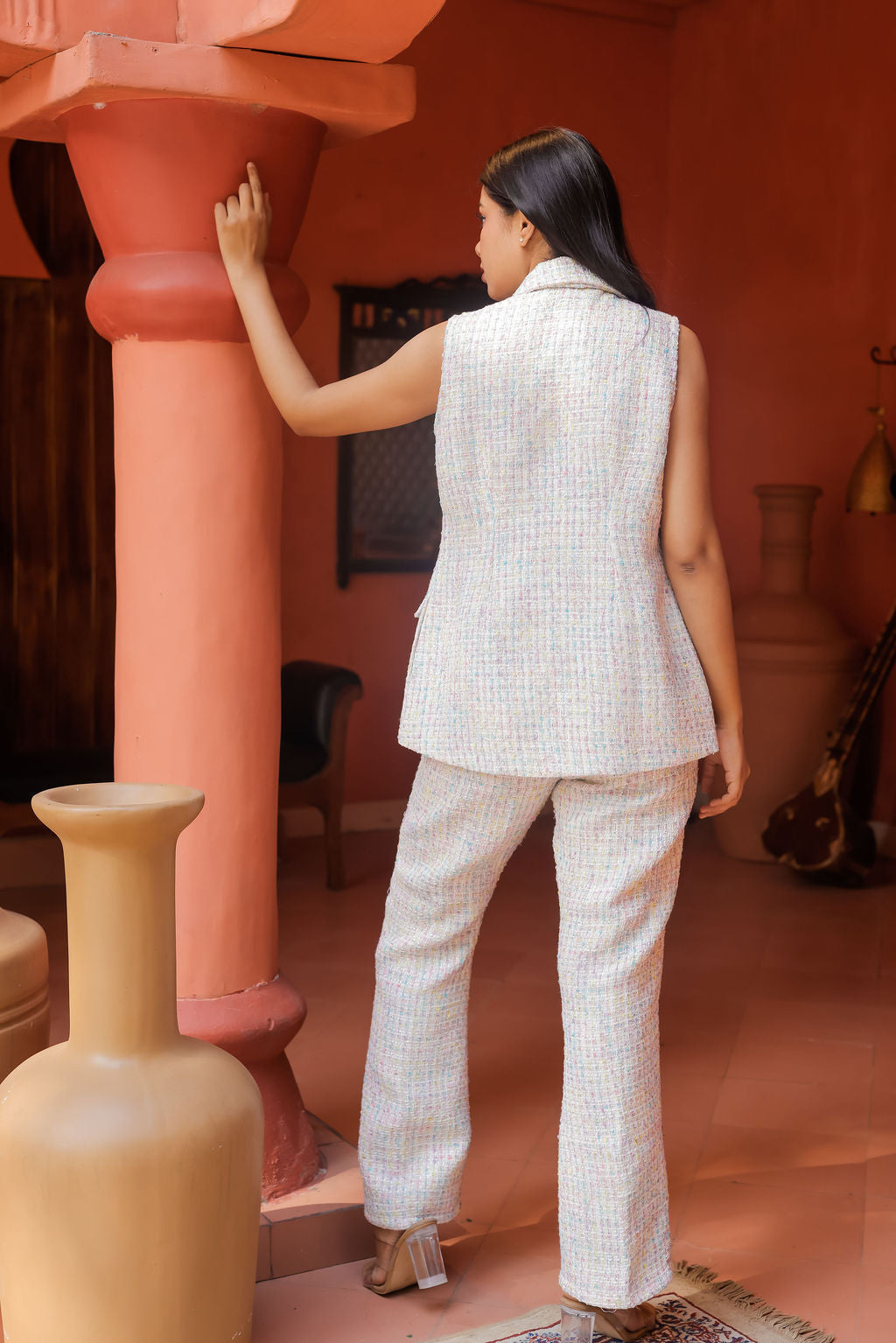 Colourful tweed waistcoat with gold buttons detailing ESWWT0001-CLRGB